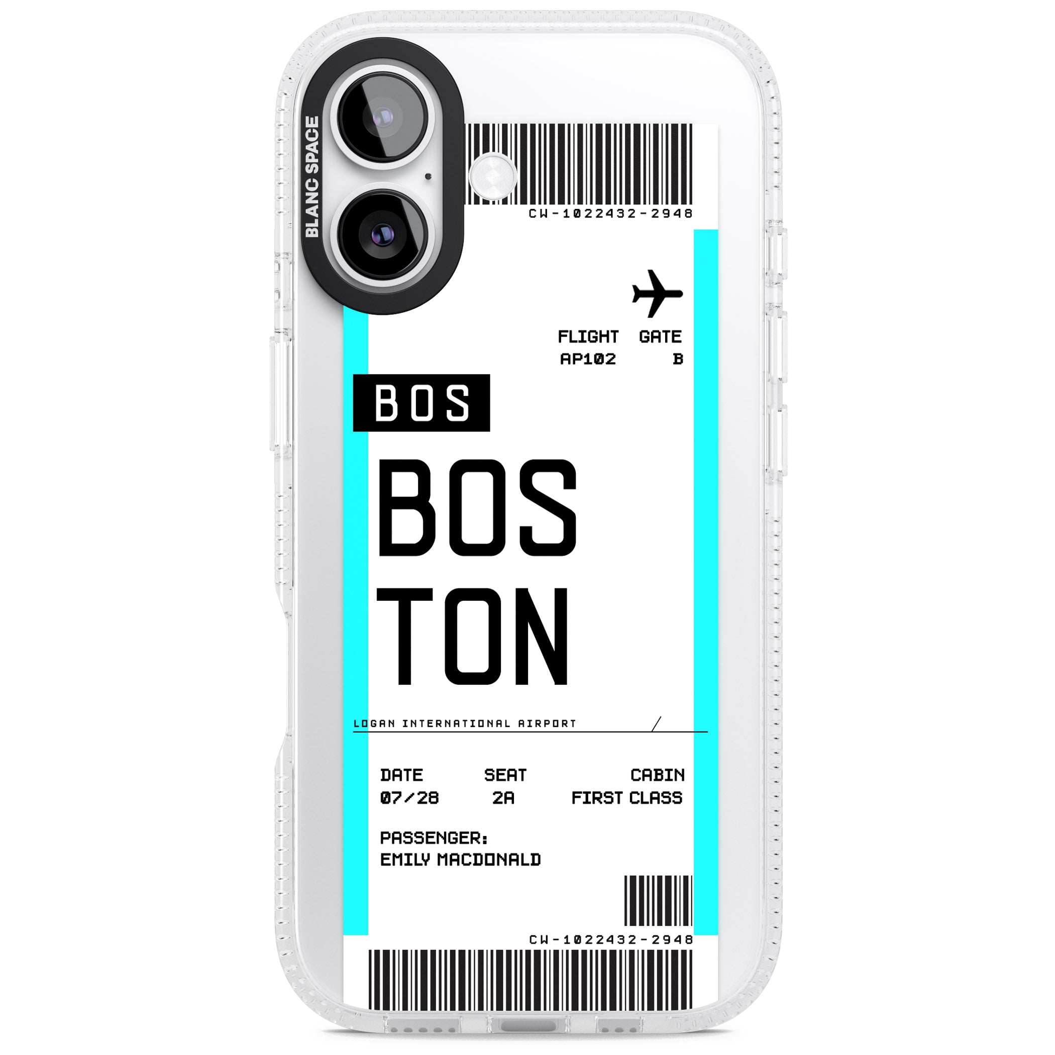 Personalised Boston Boarding Pass iPhone 17 Impact Air Clear Phone Case