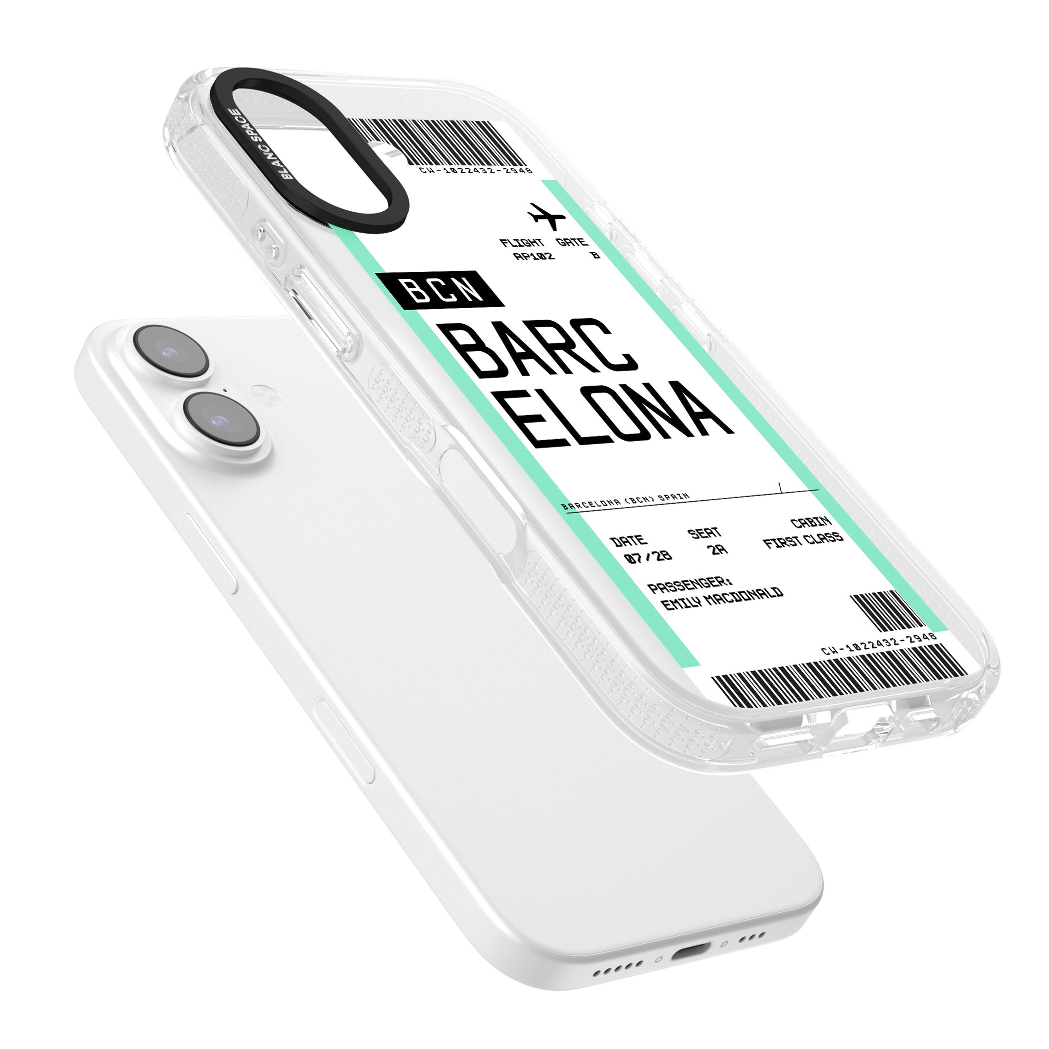 Personalised Barcelona Boarding Pass iPhone 17 Impact Air Clear Phone Case Colours