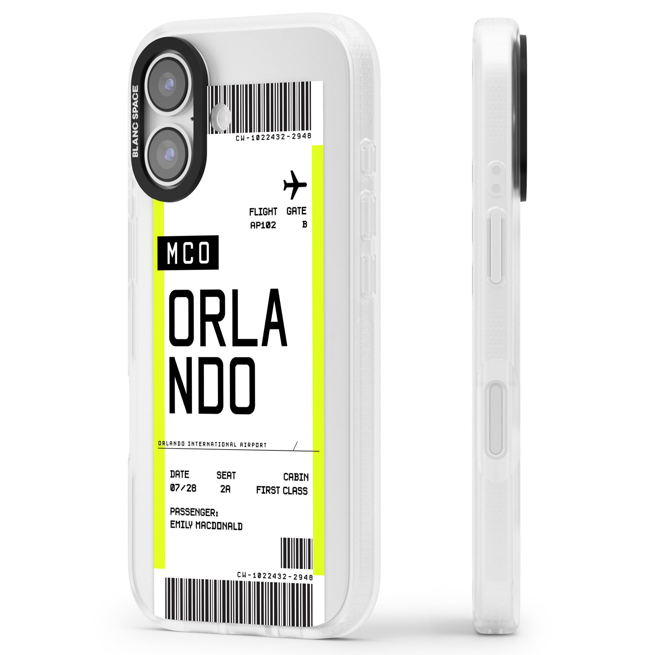 Personalised Orlando Boarding Pass iPhone 17 Impact Air Clear Phone Case Side Profile