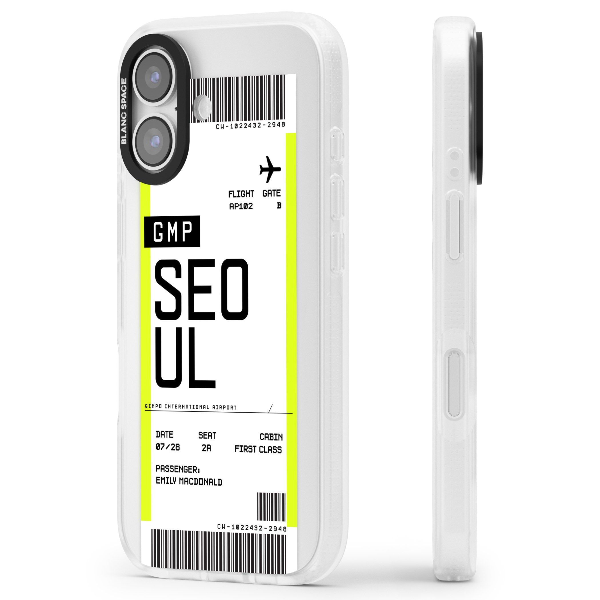 Personalised Seoul Boarding Pass iPhone 17 Impact Air Clear Phone Case Side Profile