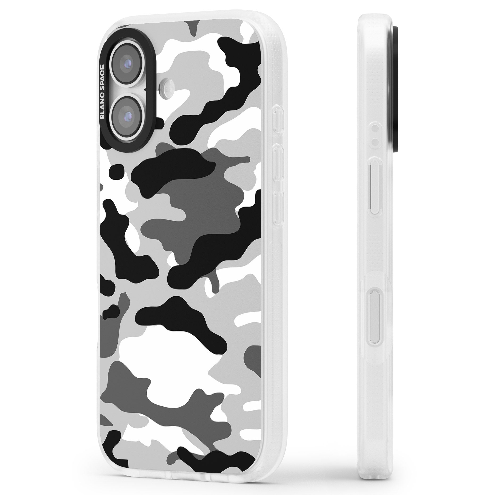 Grey Camo iPhone 17 Impact Air Clear Phone Case Side Profile