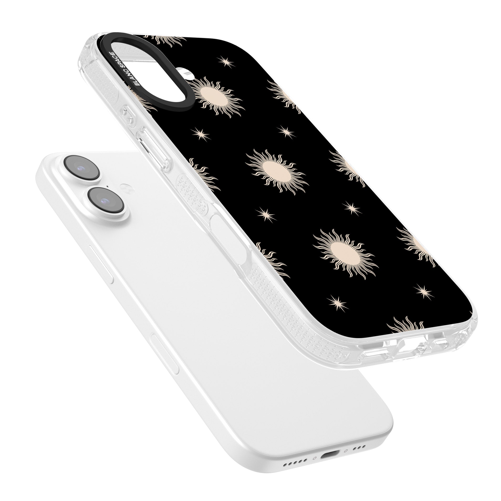 Celestial Patterns Classic Suns (Black) iPhone 17 Impact Air Clear Phone Case Colours