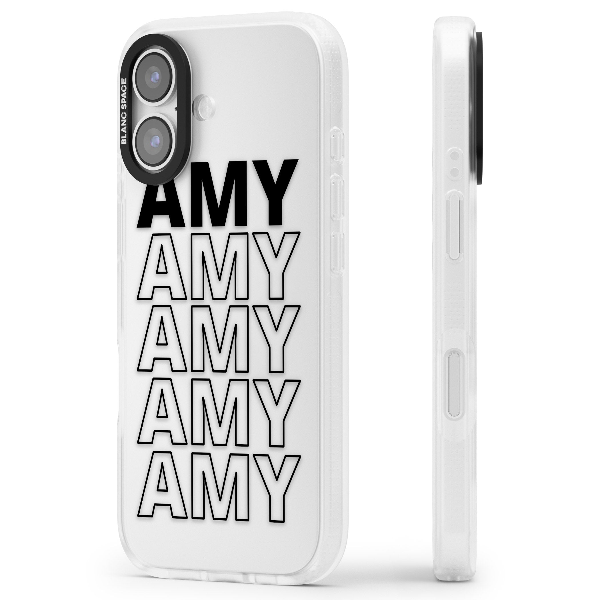 Personalised Bold Name Repetition iPhone 17 Impact Air Clear Phone Case Side Profile