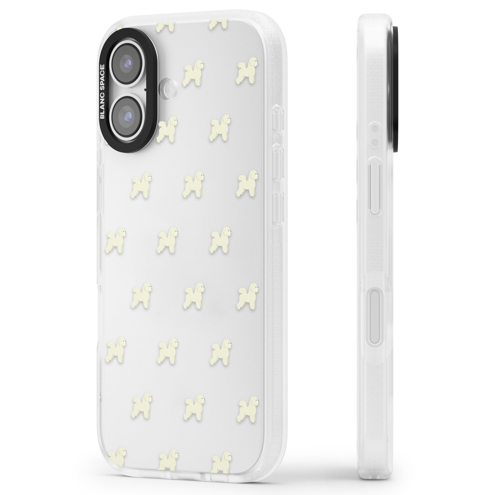 Bichon Frise Pattern iPhone 17 Impact Air Clear Phone Case Side Profile