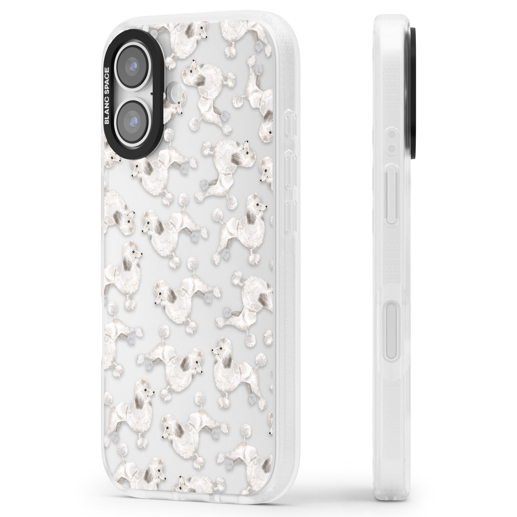 Poodle Watercolor Pattern iPhone 17 Impact Air Clear Phone Case Side Profile