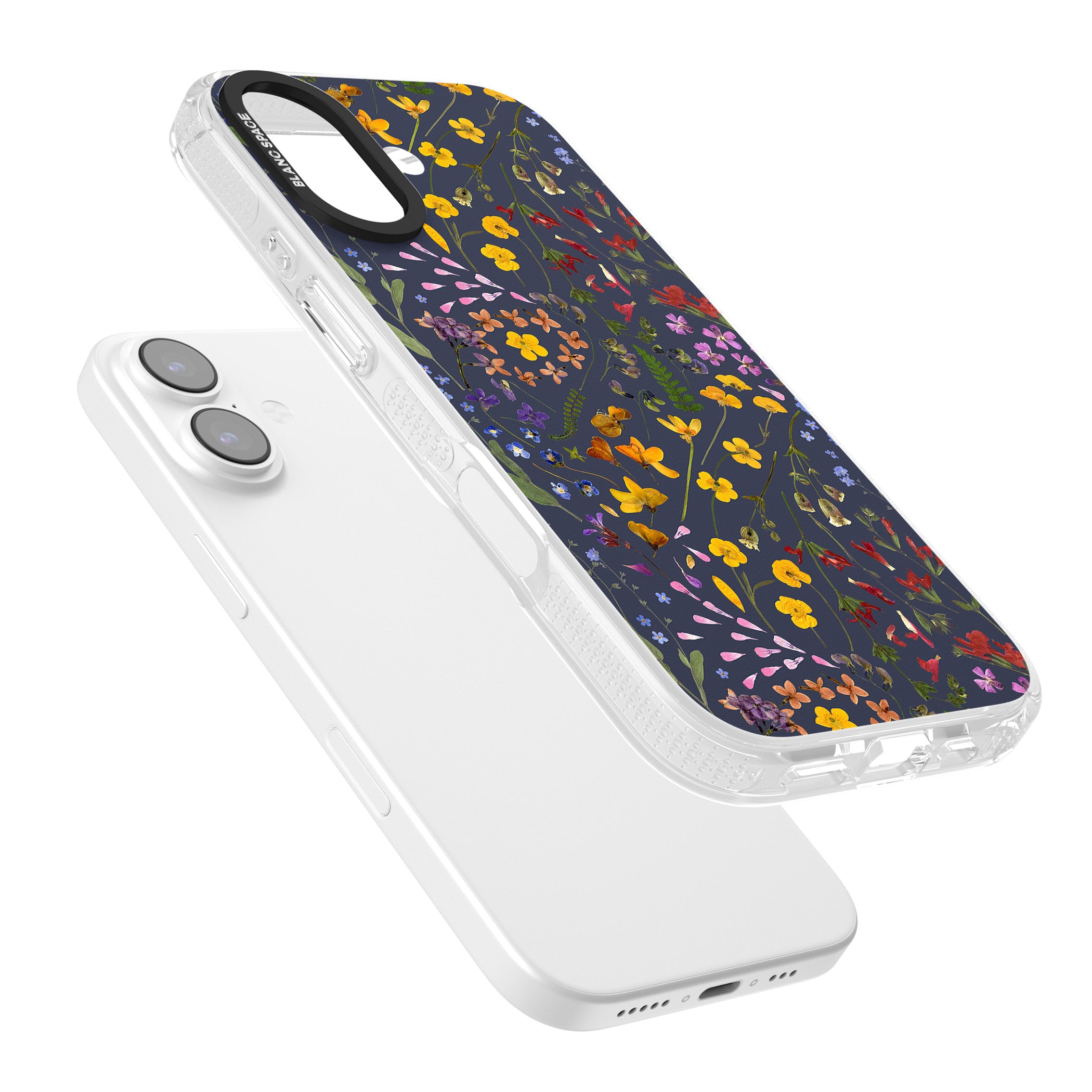 Wildflower Leaves Cluster Navy iPhone 17 Impact Air Clear Phone Case Colours