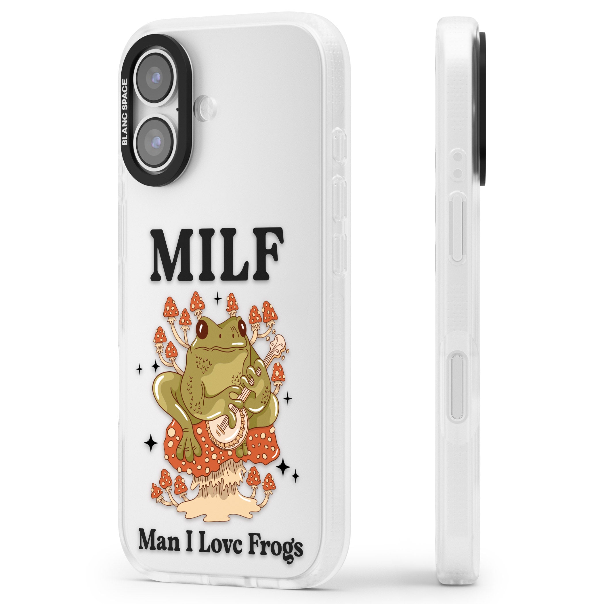 Man I Love Frogs iPhone 17 Impact Air Clear Phone Case Side Profile