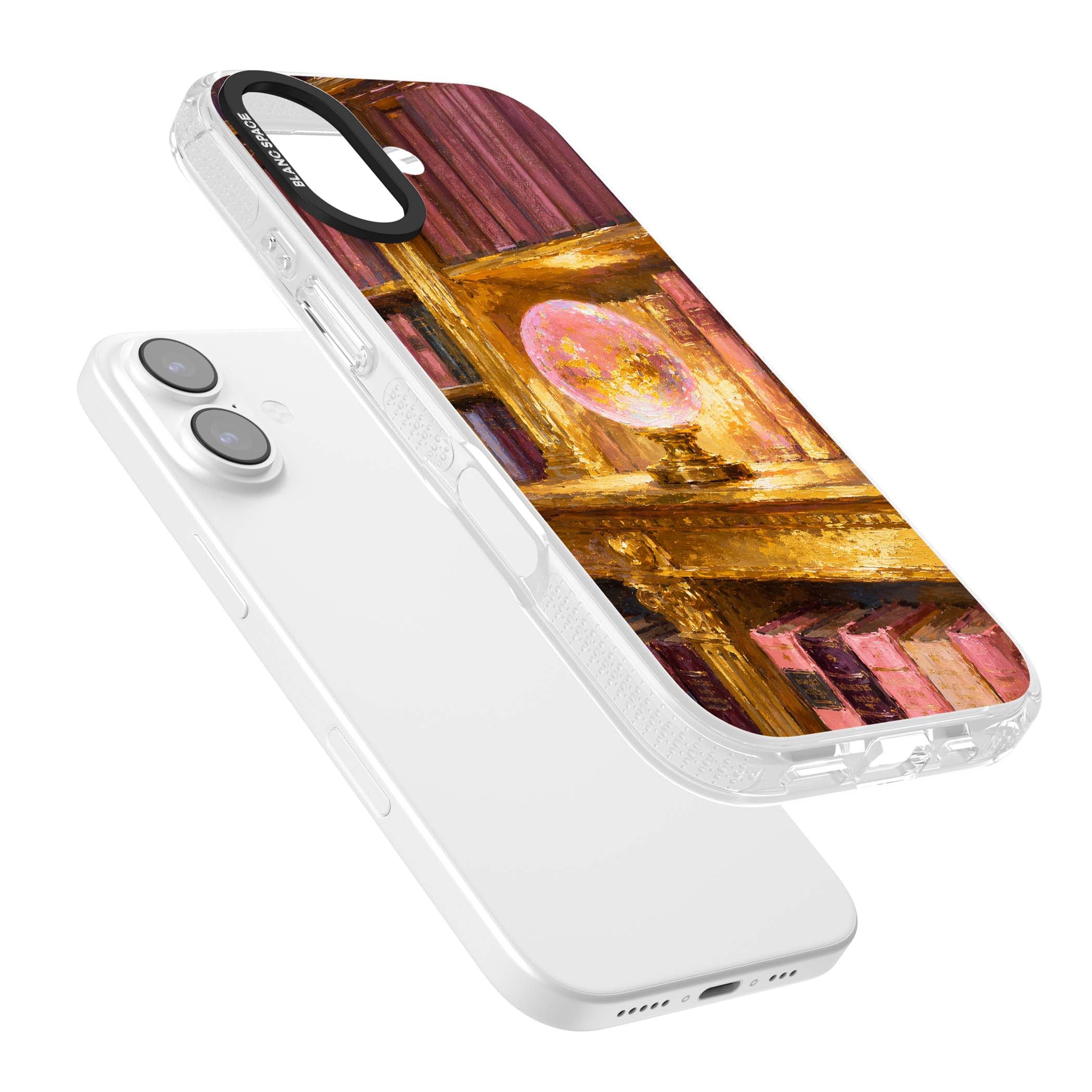 Gilded Library dark academia iPhone case featuring an oil painted crystal ball on a gilded library shelf with vintage | Clear Case Impact Air case for iPhone 17