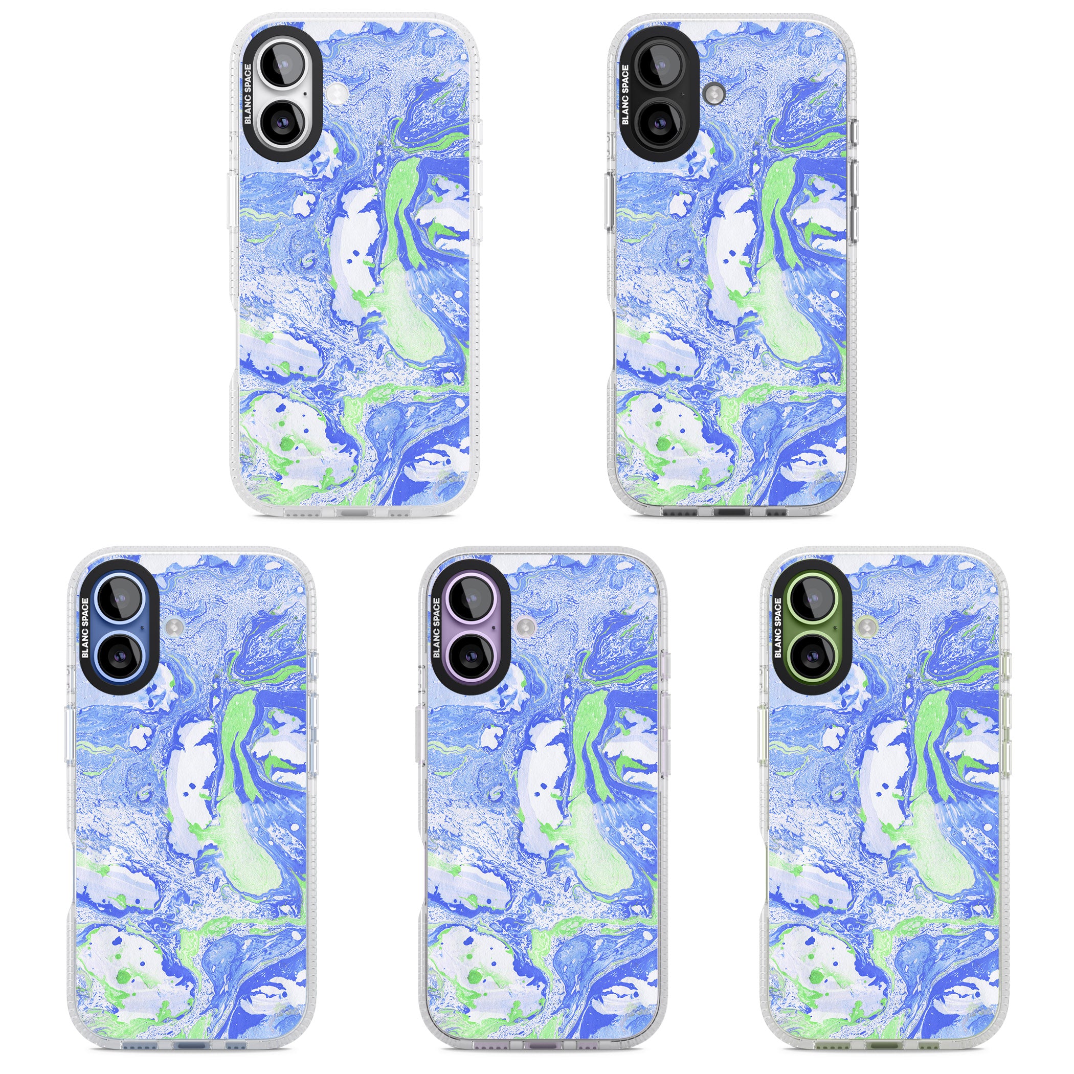Dark Blue & Green Marbled Paper Pattern iPhone 17 Impact Air Clear Phone Case APT Impact Protection