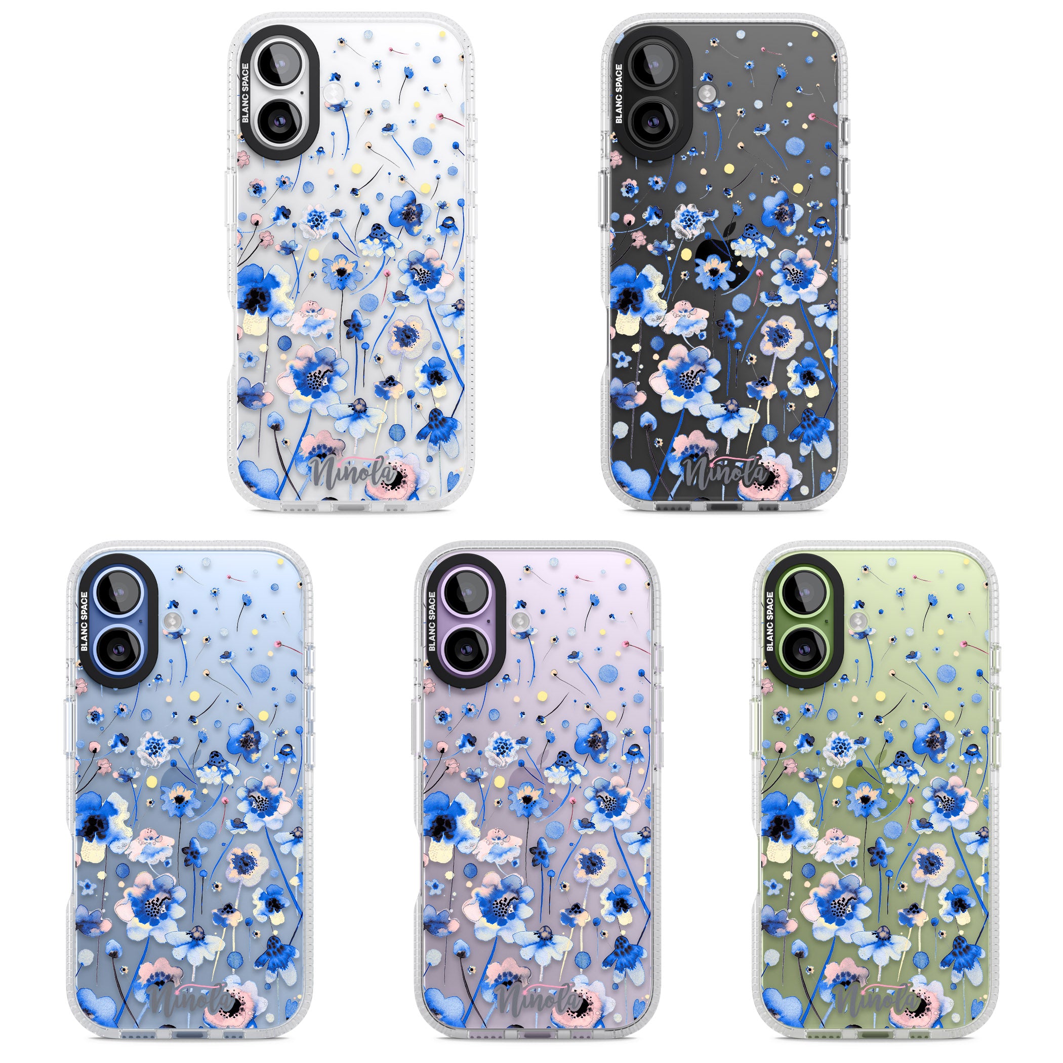 Ink Flowers Blue iPhone 17 Impact Air Clear Phone Case APT Impact Protection