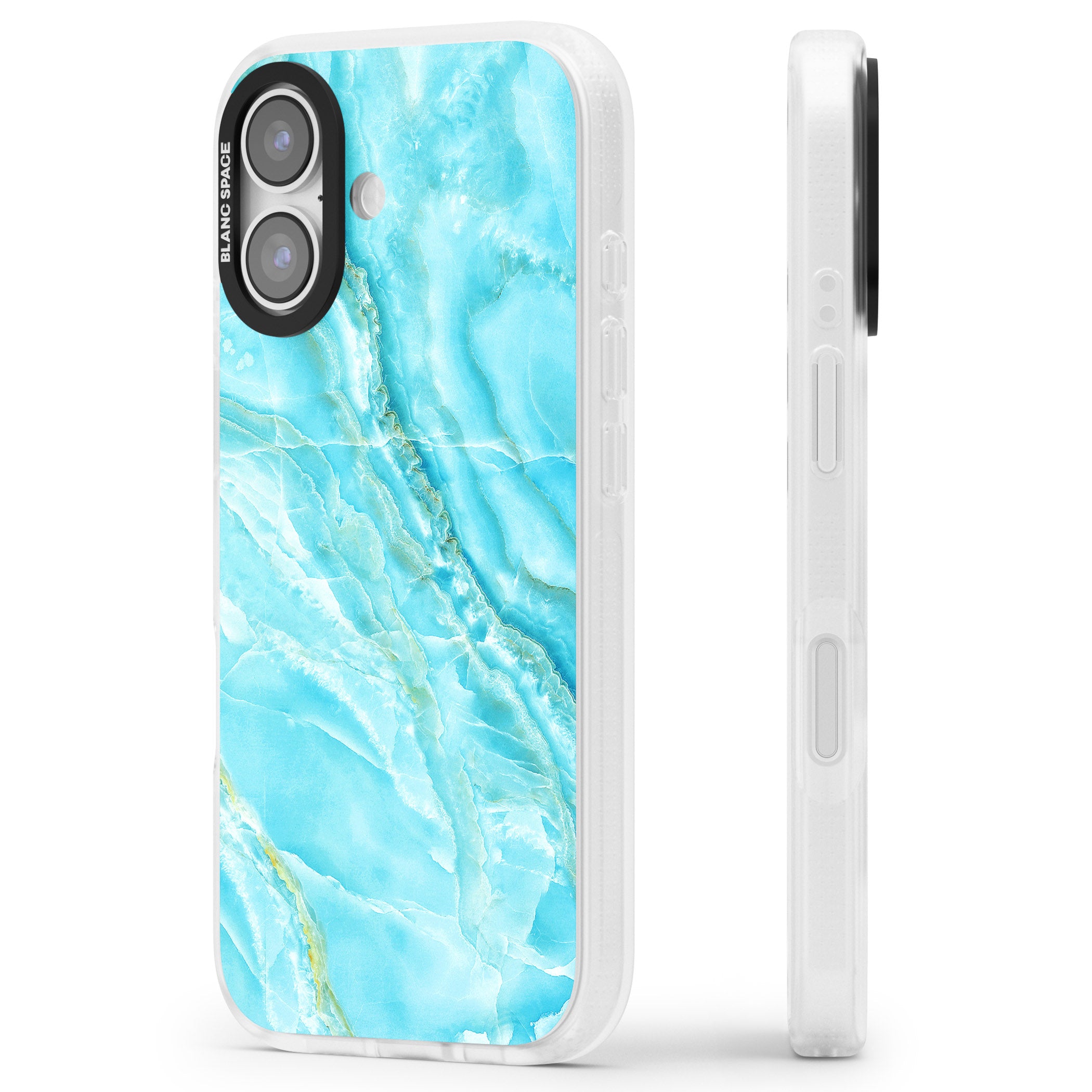 Blue Onyx Marble iPhone 17 Impact Air Clear Phone Case Side Profile