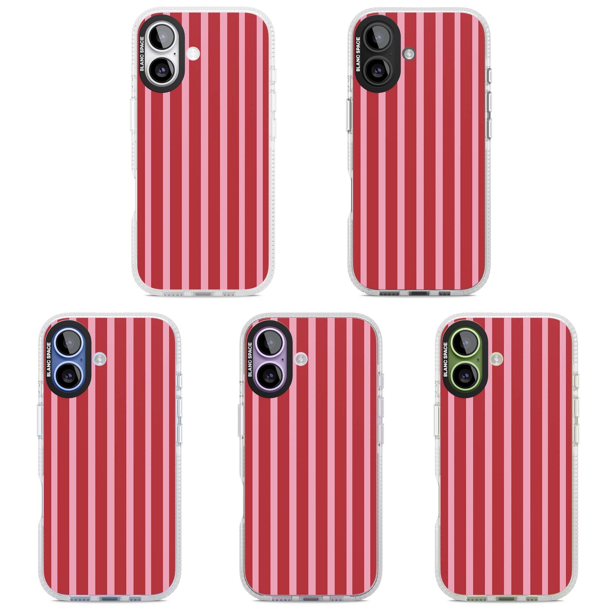 Raspberry Stripe coquette iPhone case featuring red and pink vertical stripes in a candy-inspired pattern | Clear Case Impact Air case for iPhone 17