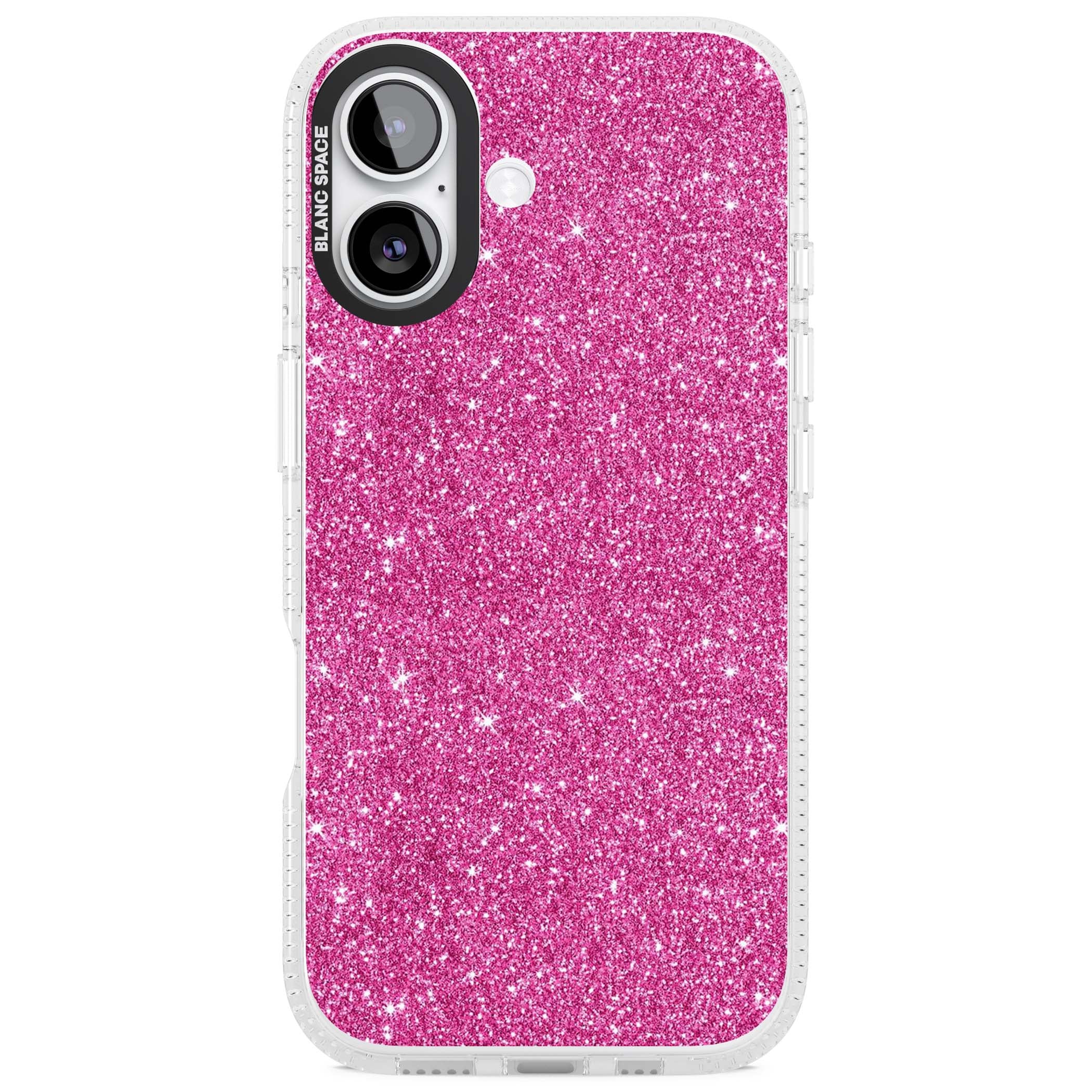 Pink Glitter Y2K iPhone case featuring hot pink glitter wallpaper with sparkle shimmer effect | Clear Case Impact Air case for iPhone 17