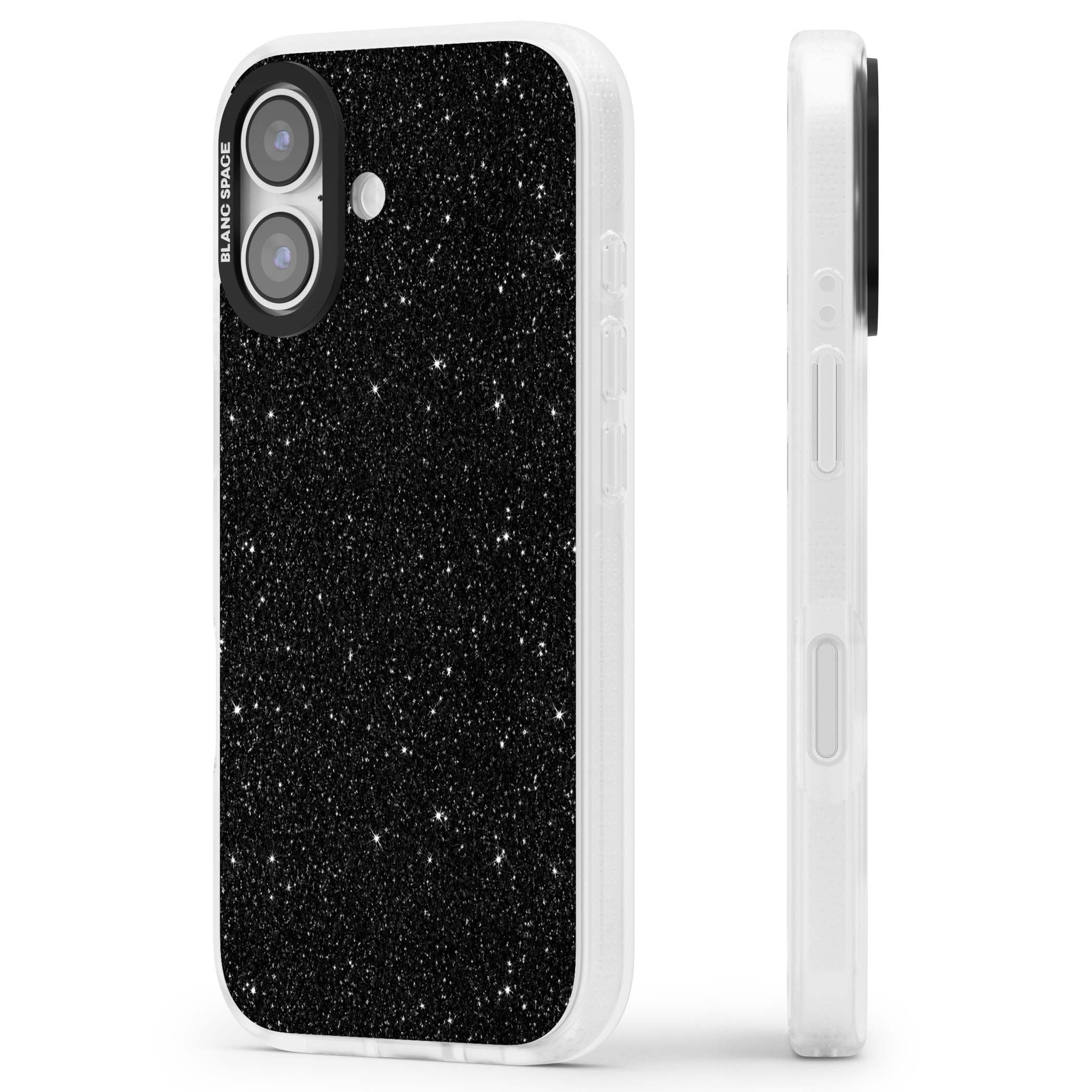 Black Glitter black glitter iPhone case featuring an all-over sparkly shimmer pattern on a jet black base | Clear Case Impact Air case for iPhone 17