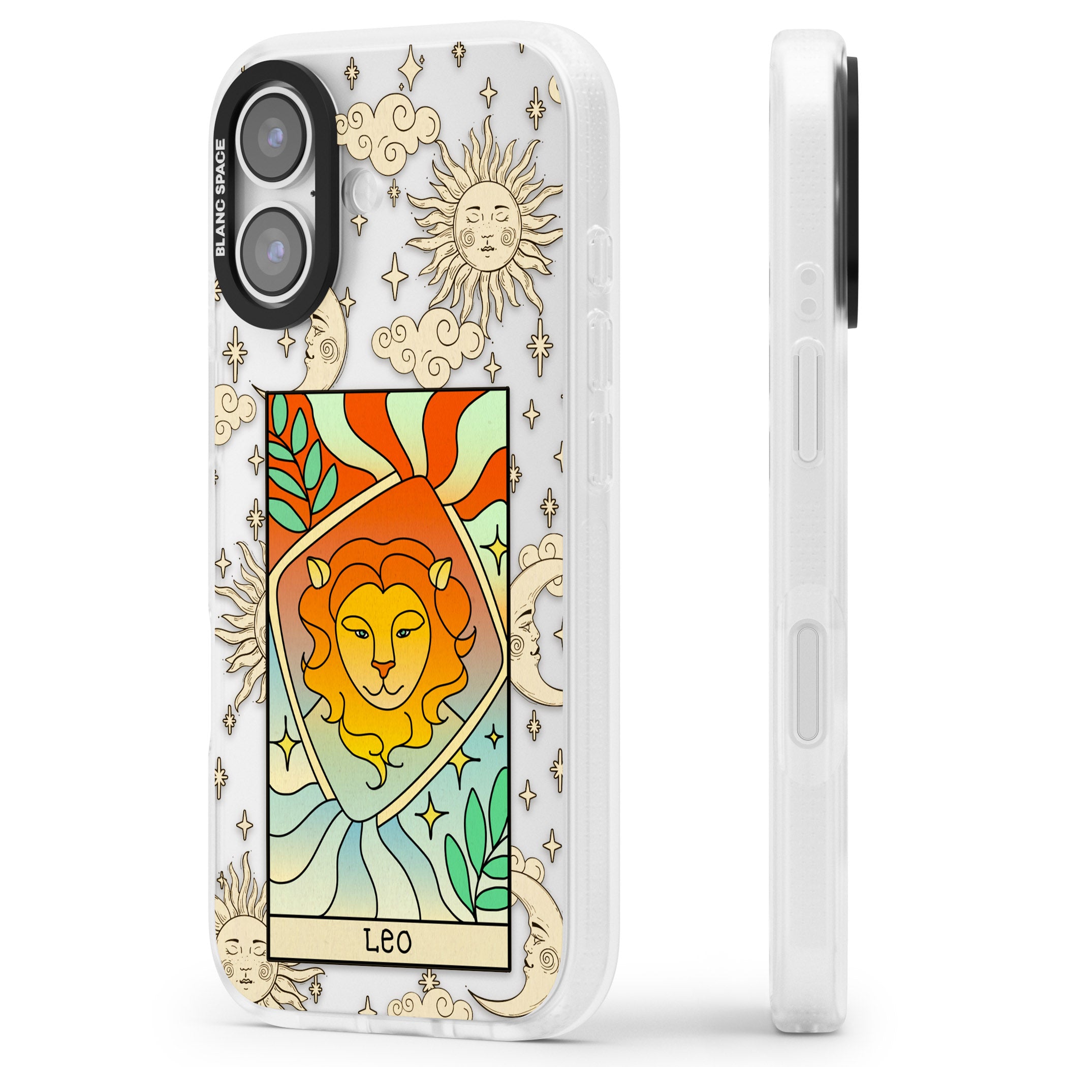 Celestial Zodiac Leo iPhone 17 Impact Air Clear Phone Case Side Profile
