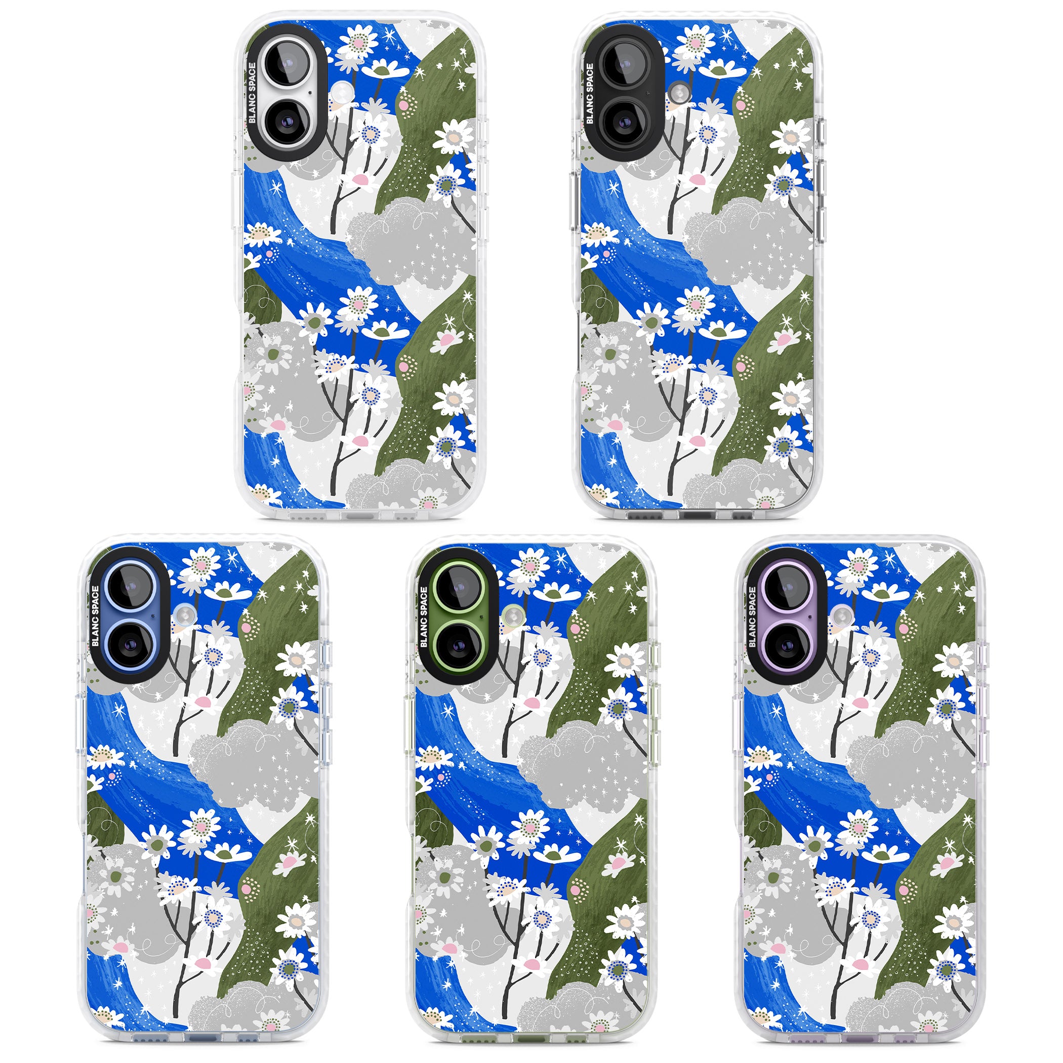 Blue & Grey Daisies Pattern iPhone 17 Impact Clear Phone Case APT Impact Protection