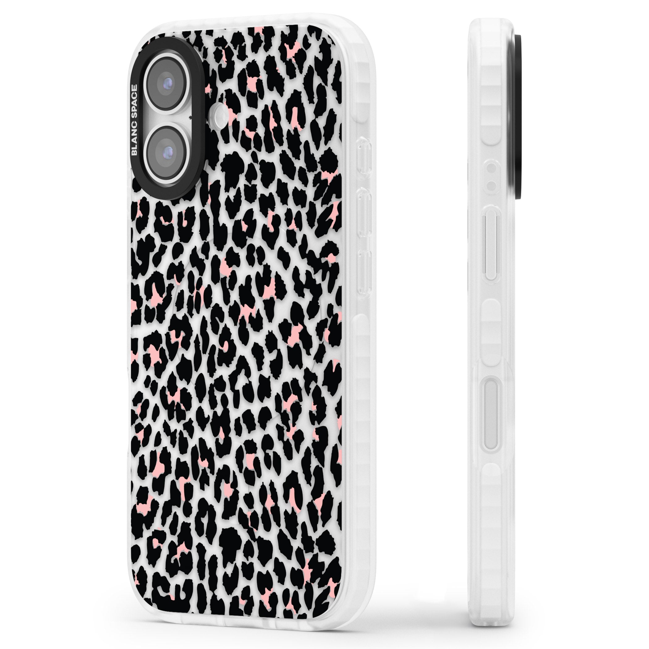 Pink Leopard Print iPhone 17 Impact Clear Phone Case Side Profile