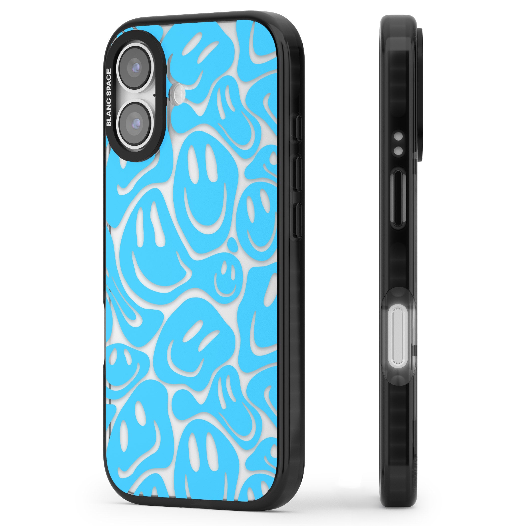 Blue Acid Faces iPhone 17 Impact Black Phone Case Side Profile
