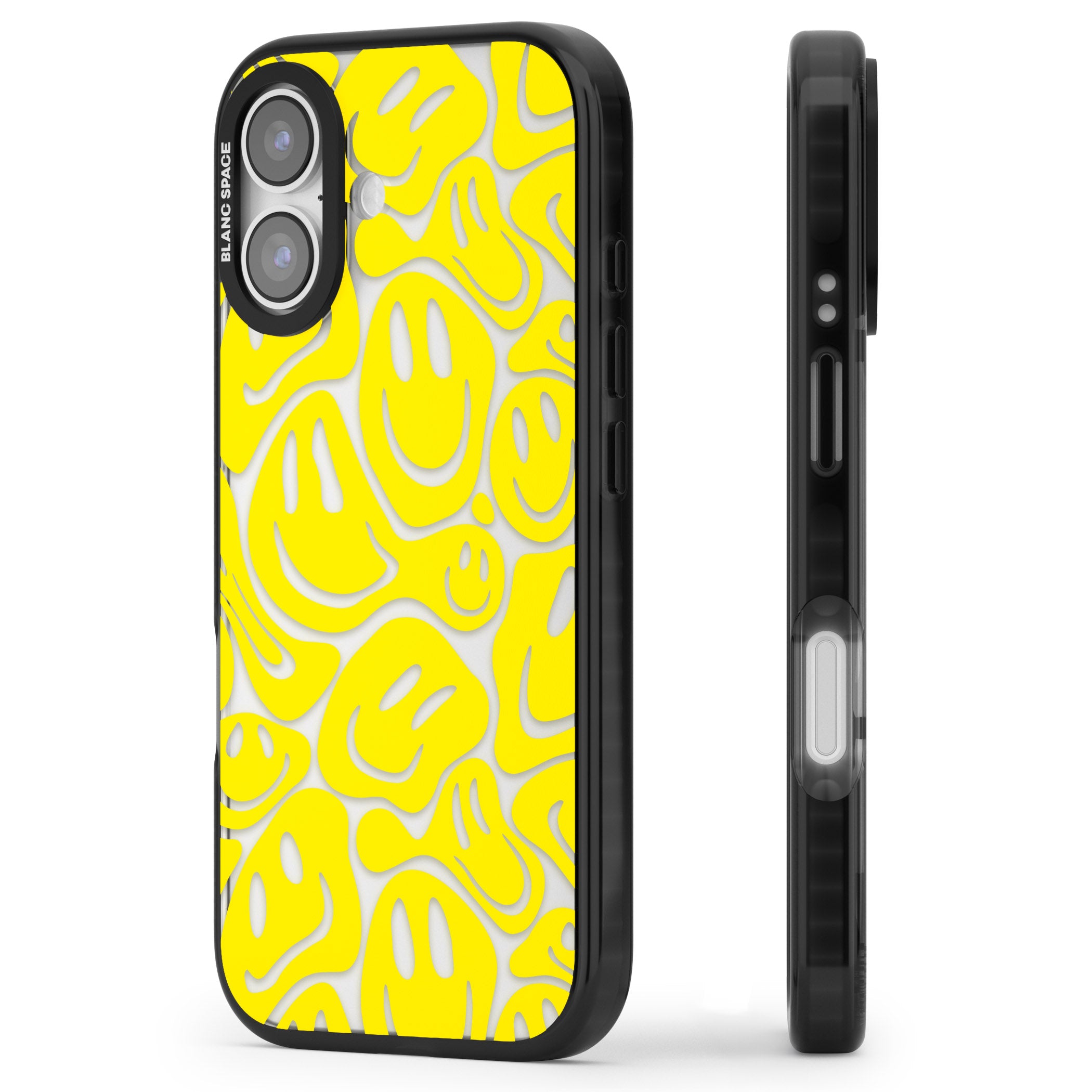 Yellow Acid Faces iPhone 17 Impact Black Phone Case Side Profile