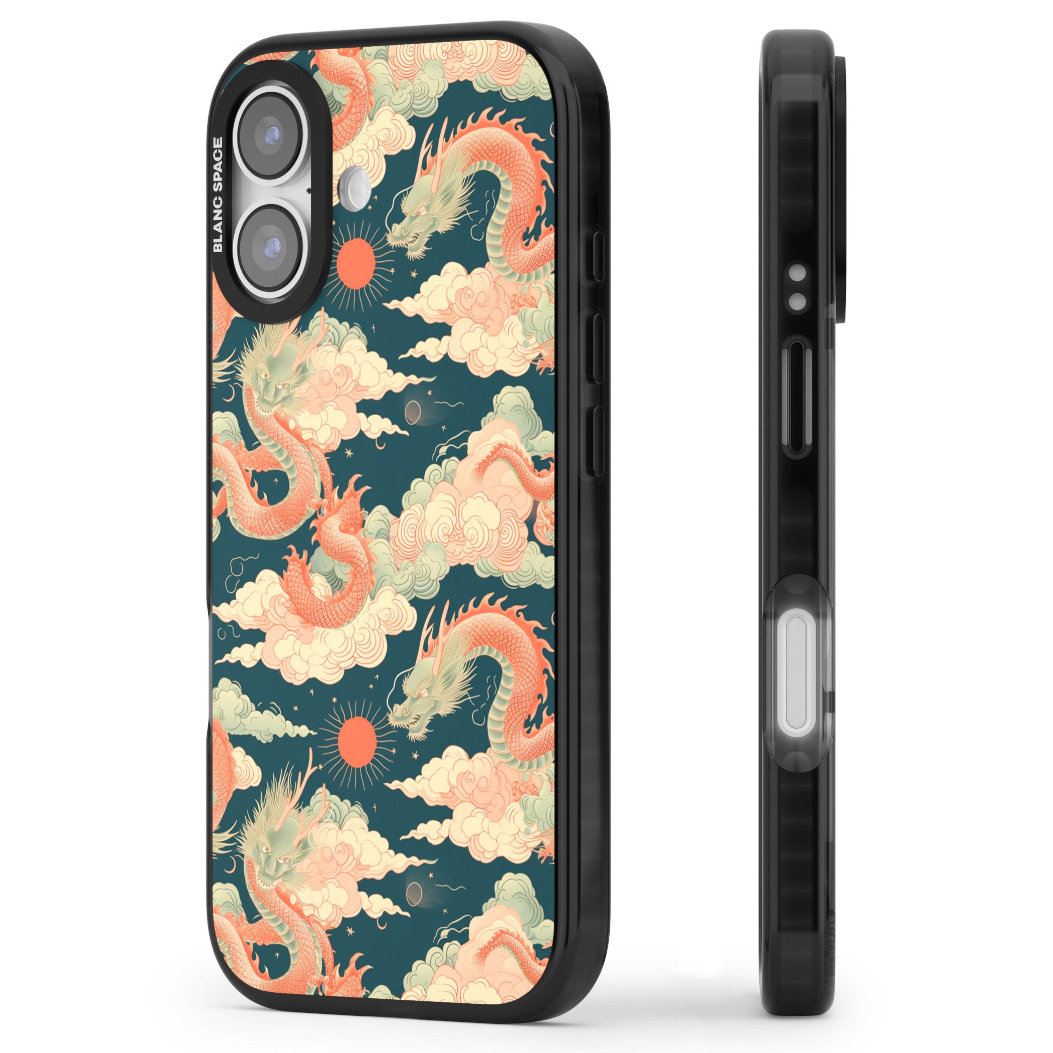 Chinese Dragons Clouds iPhone 17 Impact Black Phone Case Side Profile