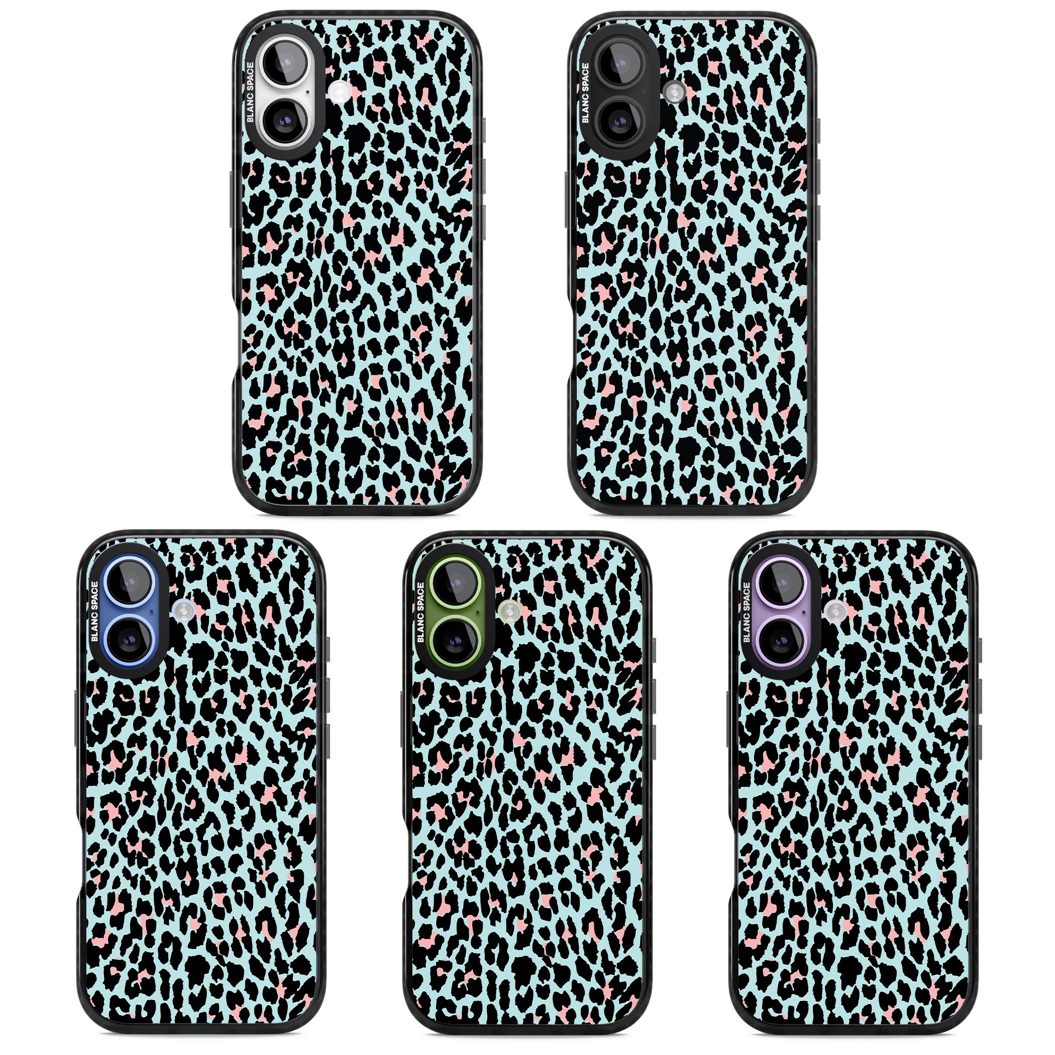 Pastel Blue & Pink Leopard Print iPhone 17 Impact Black Phone Case APT Impact Protection