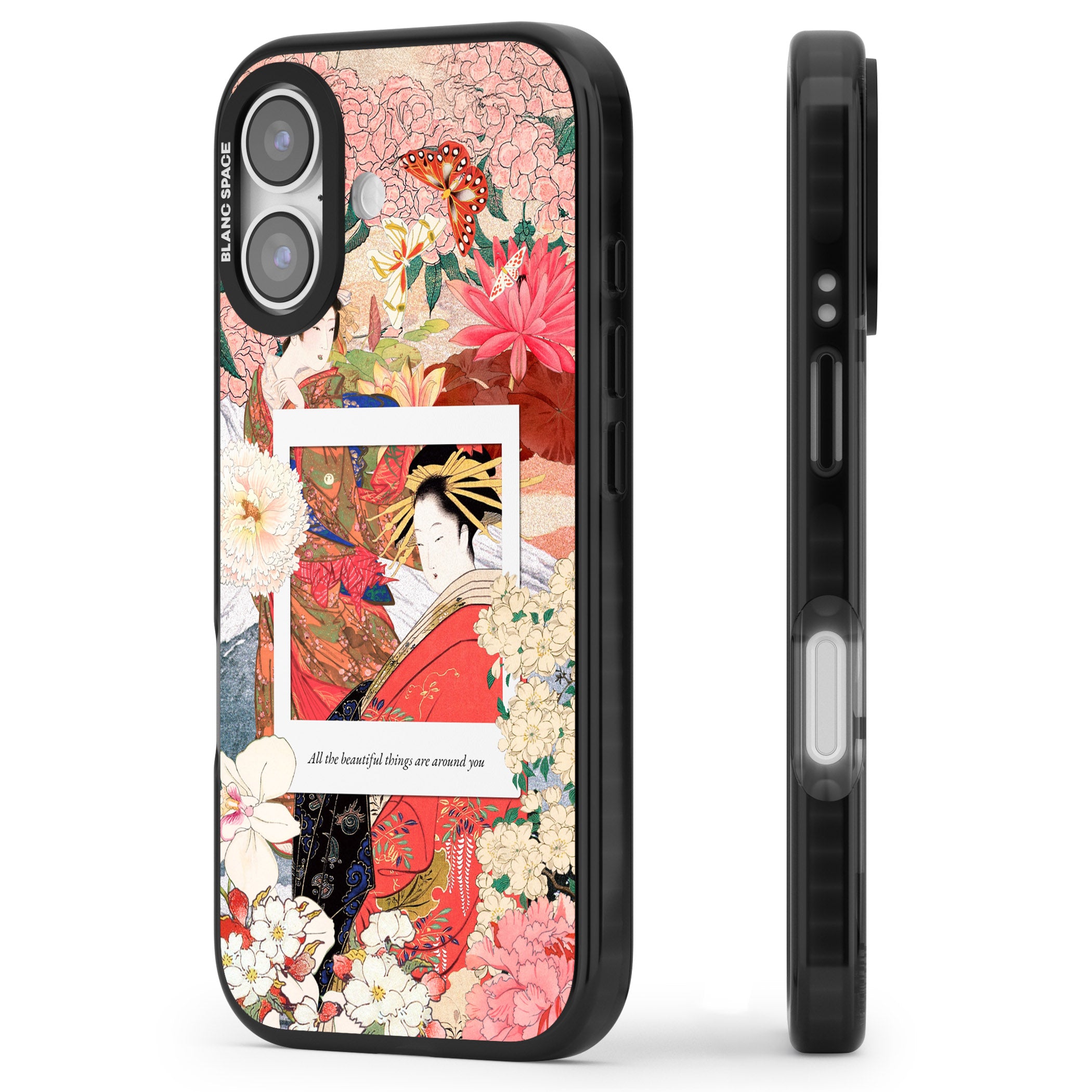Woodblock Geisha iPhone 17 Impact Black Phone Case Side Profile