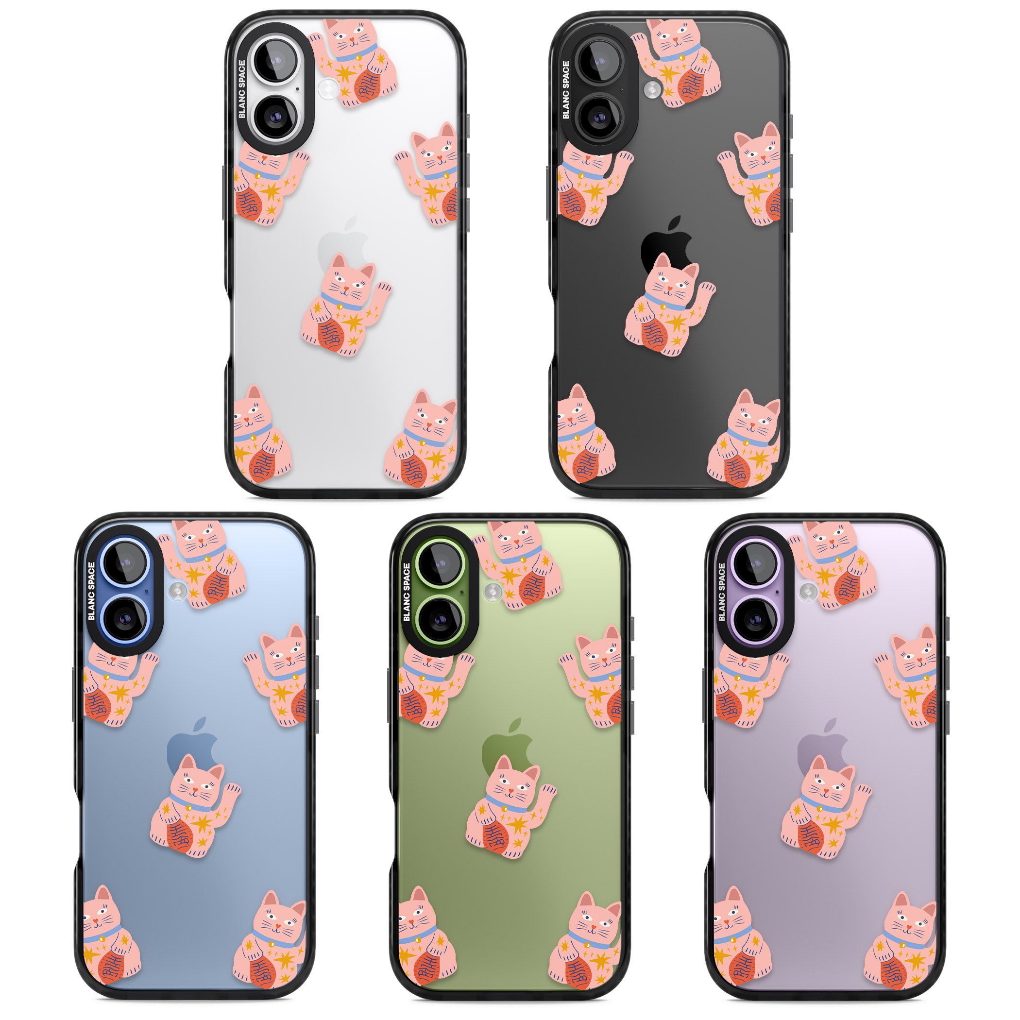 Waving Cat Pattern iPhone 17 Impact Black Phone Case APT Impact Protection