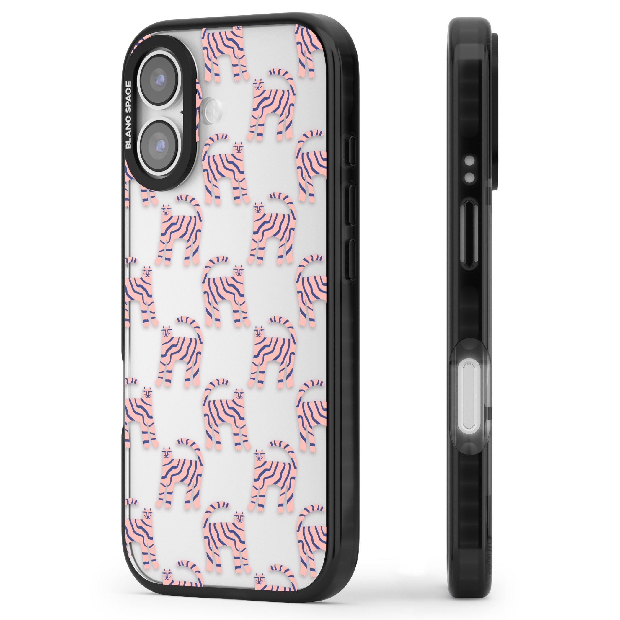 Pink And Blue Cat Pattern iPhone 17 Impact Black Phone Case Side Profile