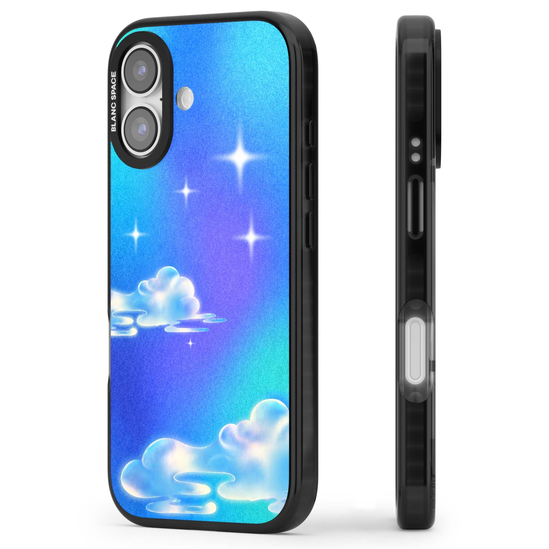 Aurora celestial iPhone case featuring dreamy iridescent clouds, sparkling stars and pastel blue purple sky | Clear Impact case for iPhone 17