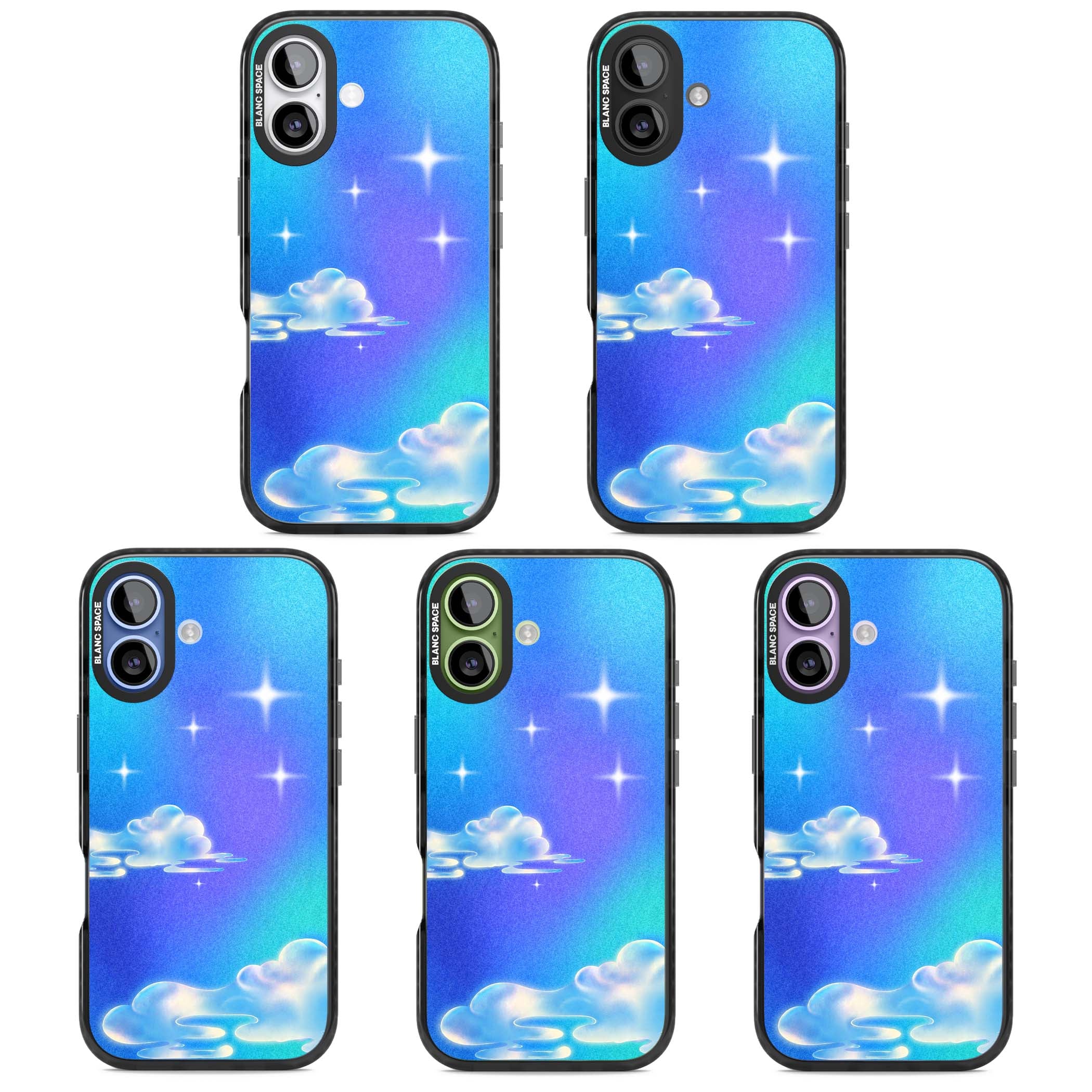 Aurora celestial iPhone case featuring dreamy iridescent clouds, sparkling stars and pastel blue purple sky | Clear Impact case for iPhone 17