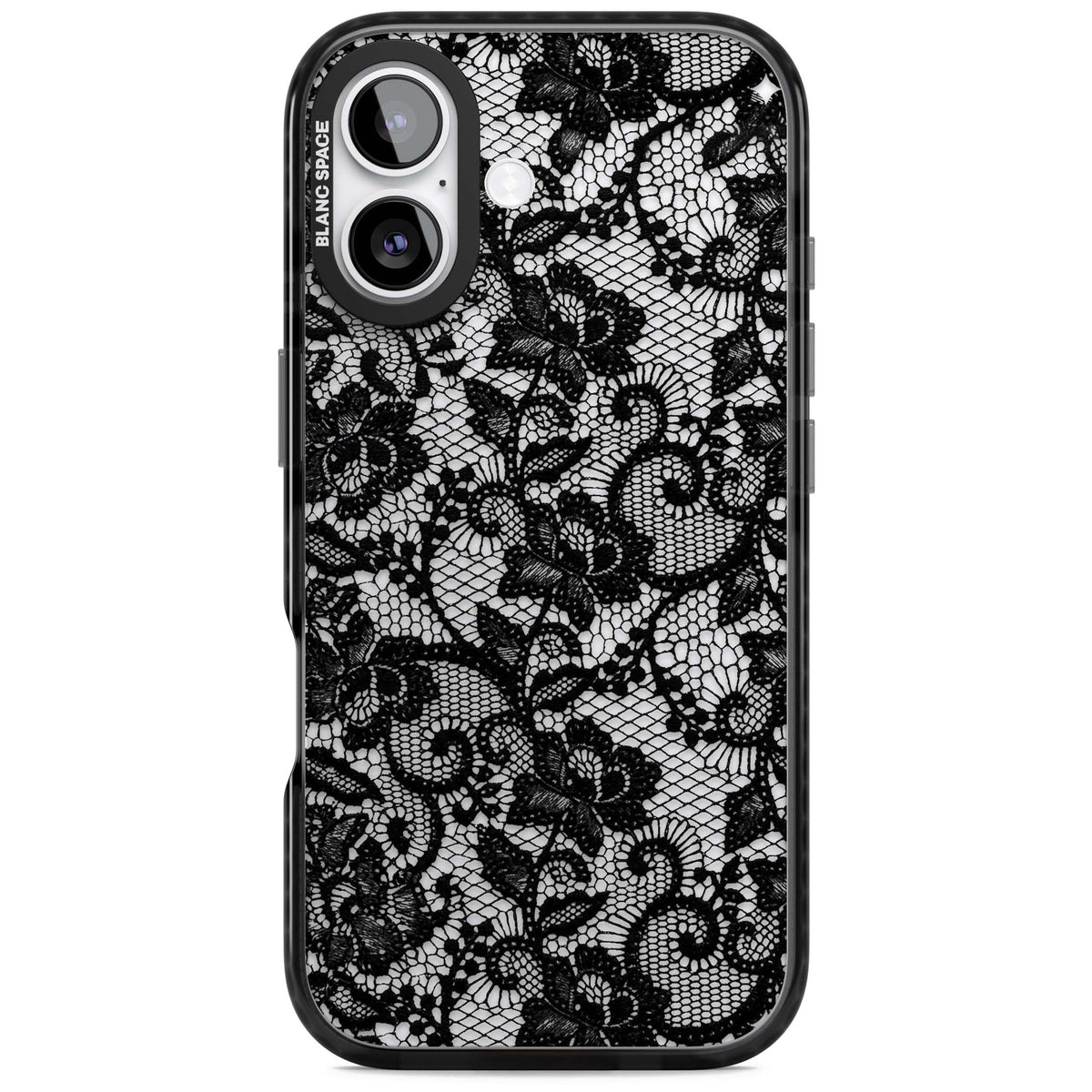Black Lace gothic iPhone case featuring intricate black floral lace pattern with vintage whimsigoth detail | Clear Impact case for iPhone 17