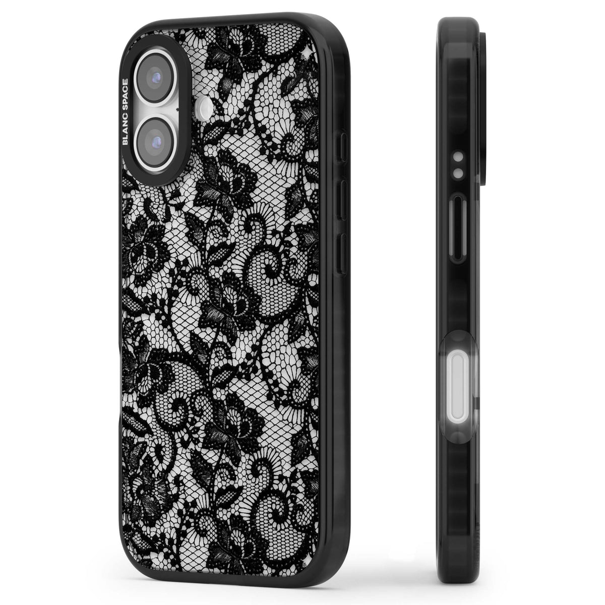 Black Lace gothic iPhone case featuring intricate black floral lace pattern with vintage whimsigoth detail | Clear Impact case for iPhone 17