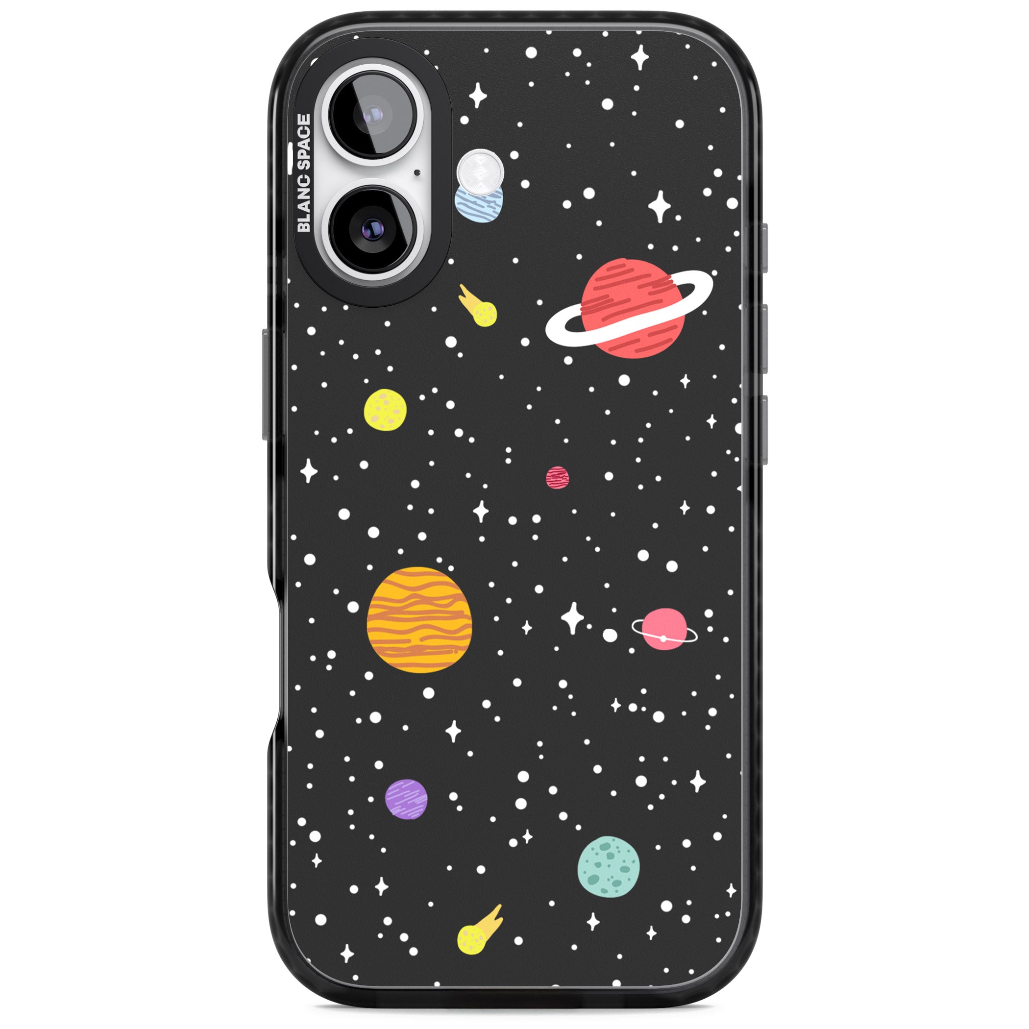 Cute Cartoon Planets iPhone 17 Impact Black Phone Case