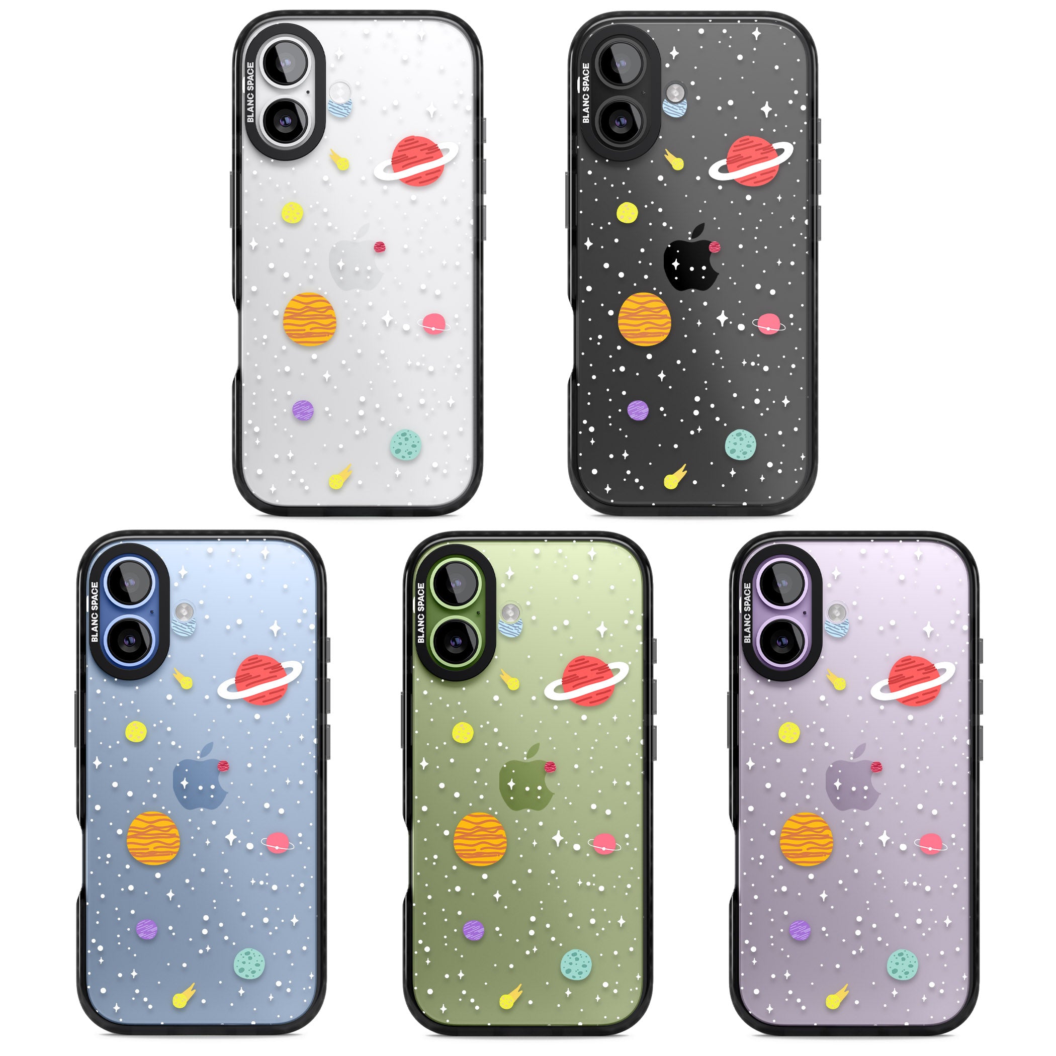 Cute Cartoon Planets (Clear) iPhone 17 Impact Black Phone Case APT Impact Protection