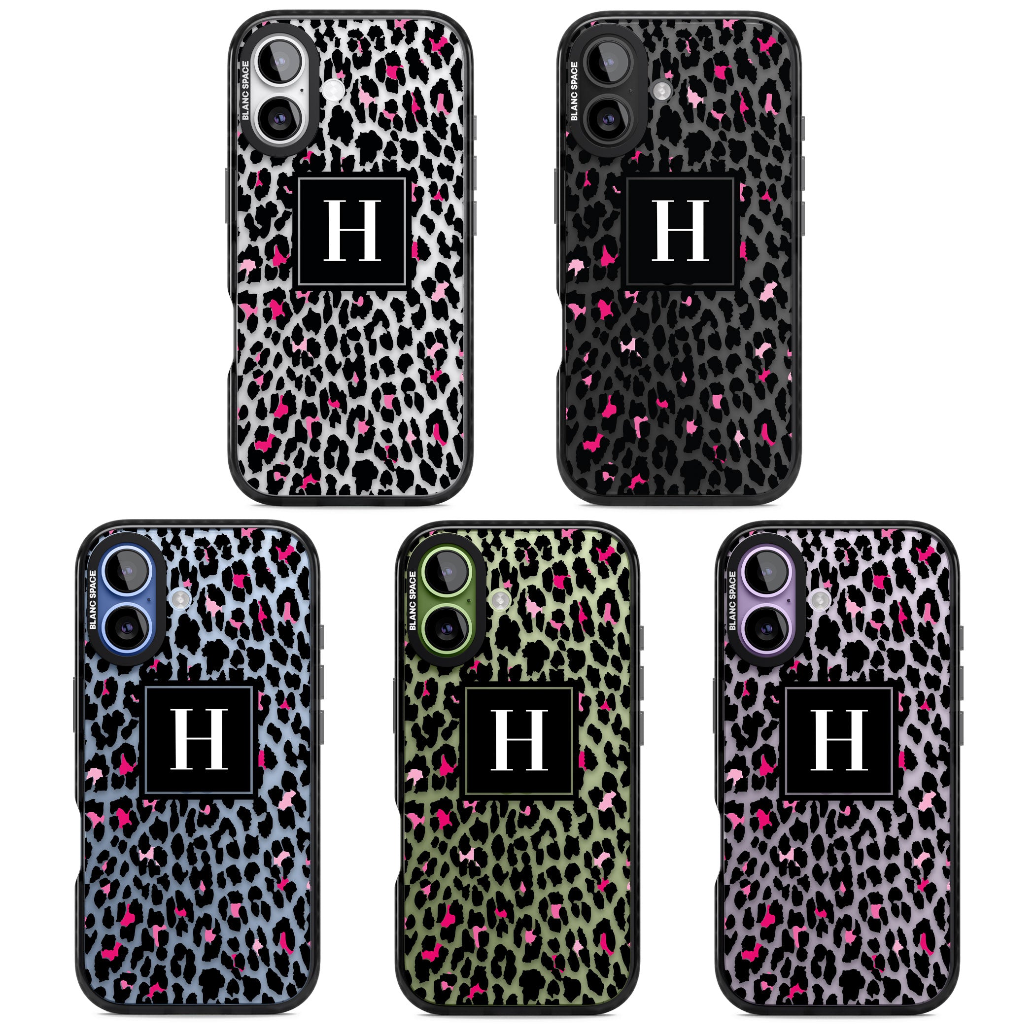 Personalised Clear Pink Leopard Monogram iPhone 17 Impact Black Phone Case APT Impact Protection