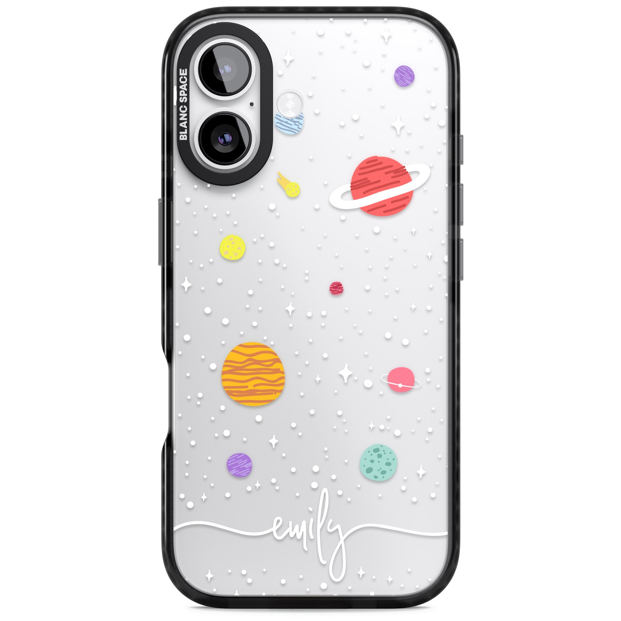 Personalised Cute Cartoon Planet (Clear) iPhone 17 Impact Black Phone Case