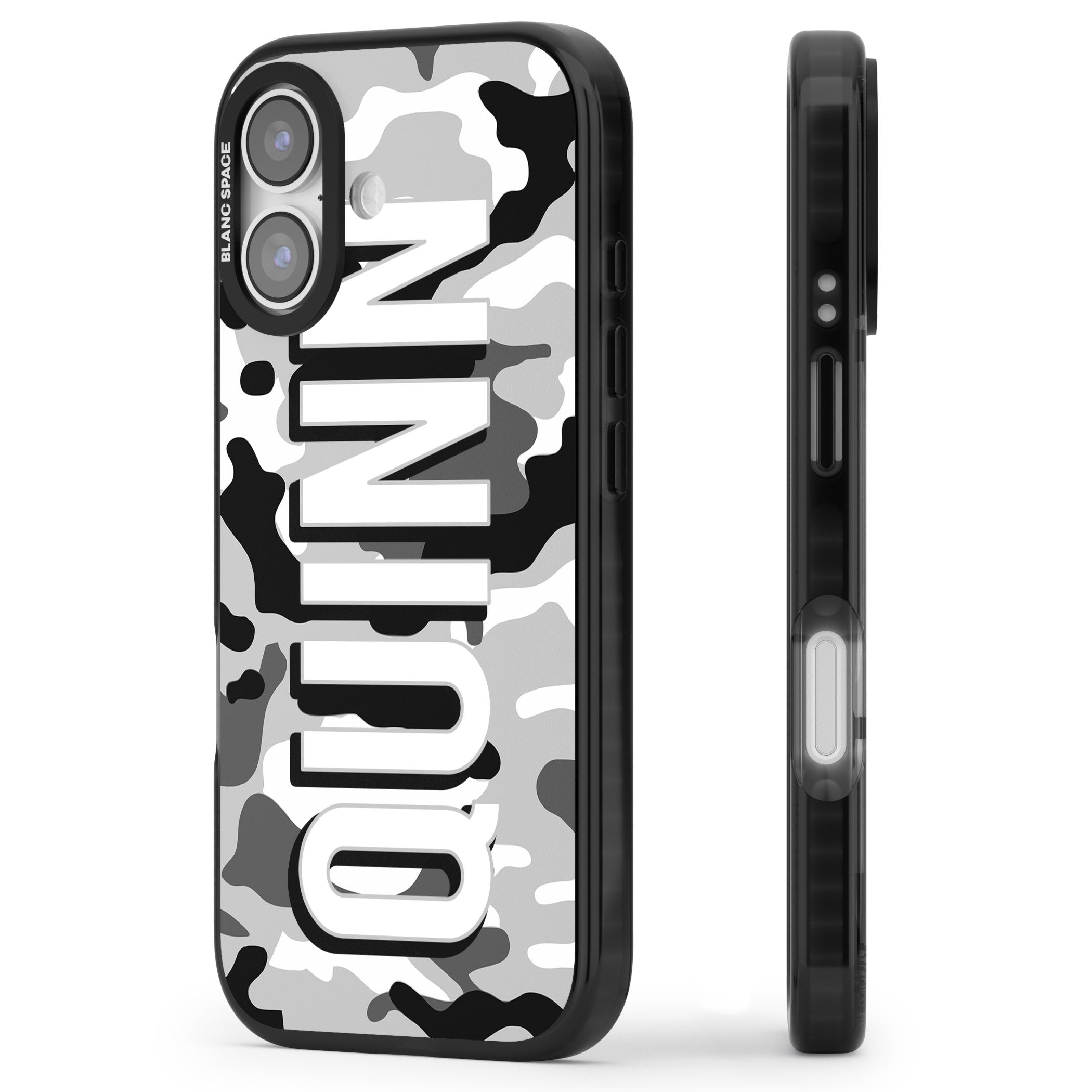 Personalised Greyscale Camo iPhone 17 Impact Black Phone Case Side Profile