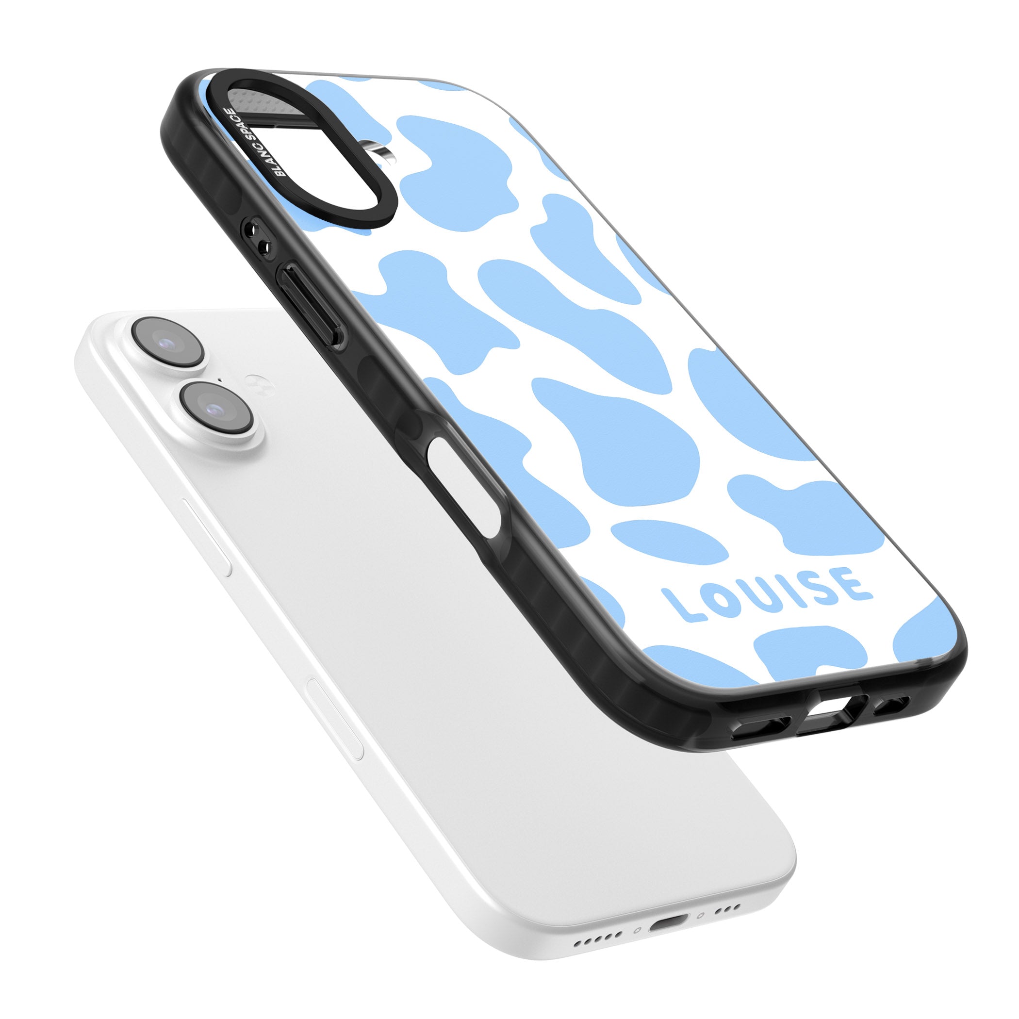 Personalised Blue And White Cow Print iPhone 17 Impact Black Phone Case Colours