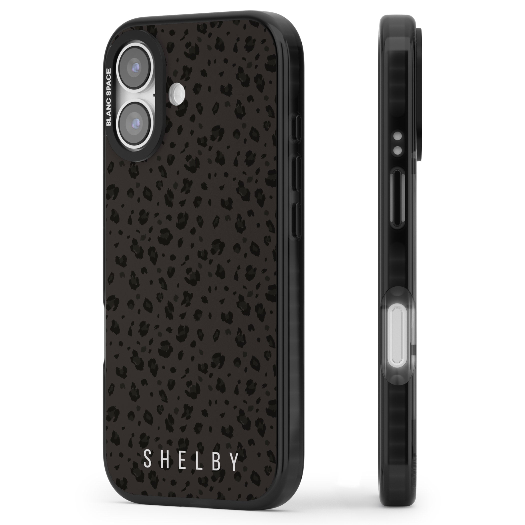 Personalised Dark Leopard Lettering iPhone 17 Impact Black Phone Case Side Profile