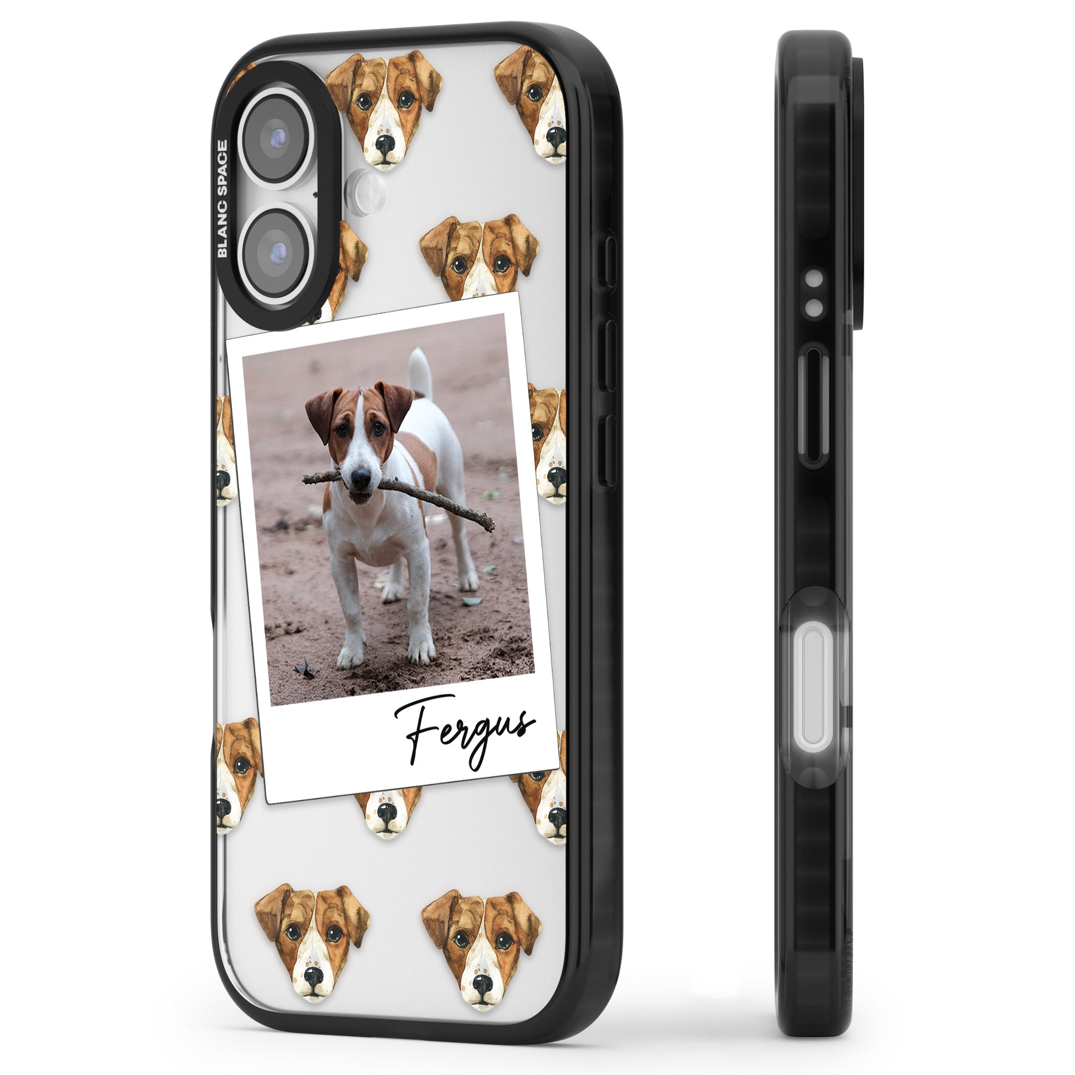 Personalised Jack Russell Instant Camera Photo iPhone 17 Impact Black Phone Case Side Profile