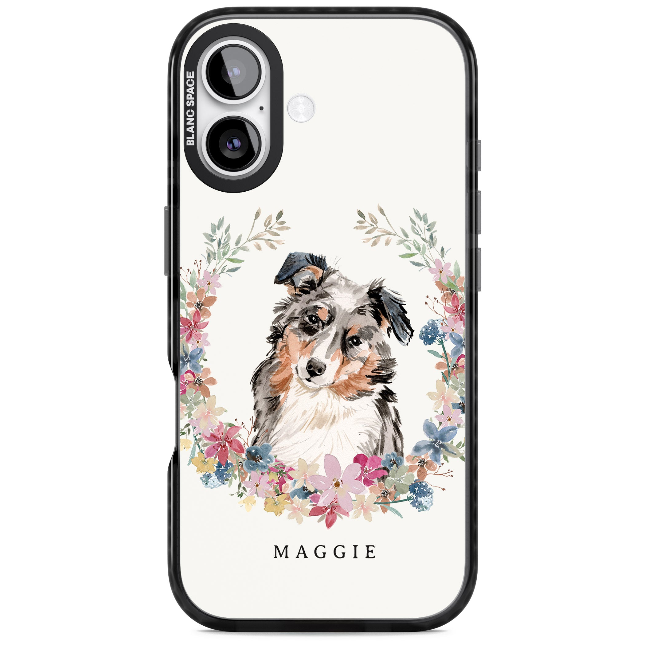 Personalised Australian Shepherd Floral Portrait iPhone 17 Impact Black Phone Case