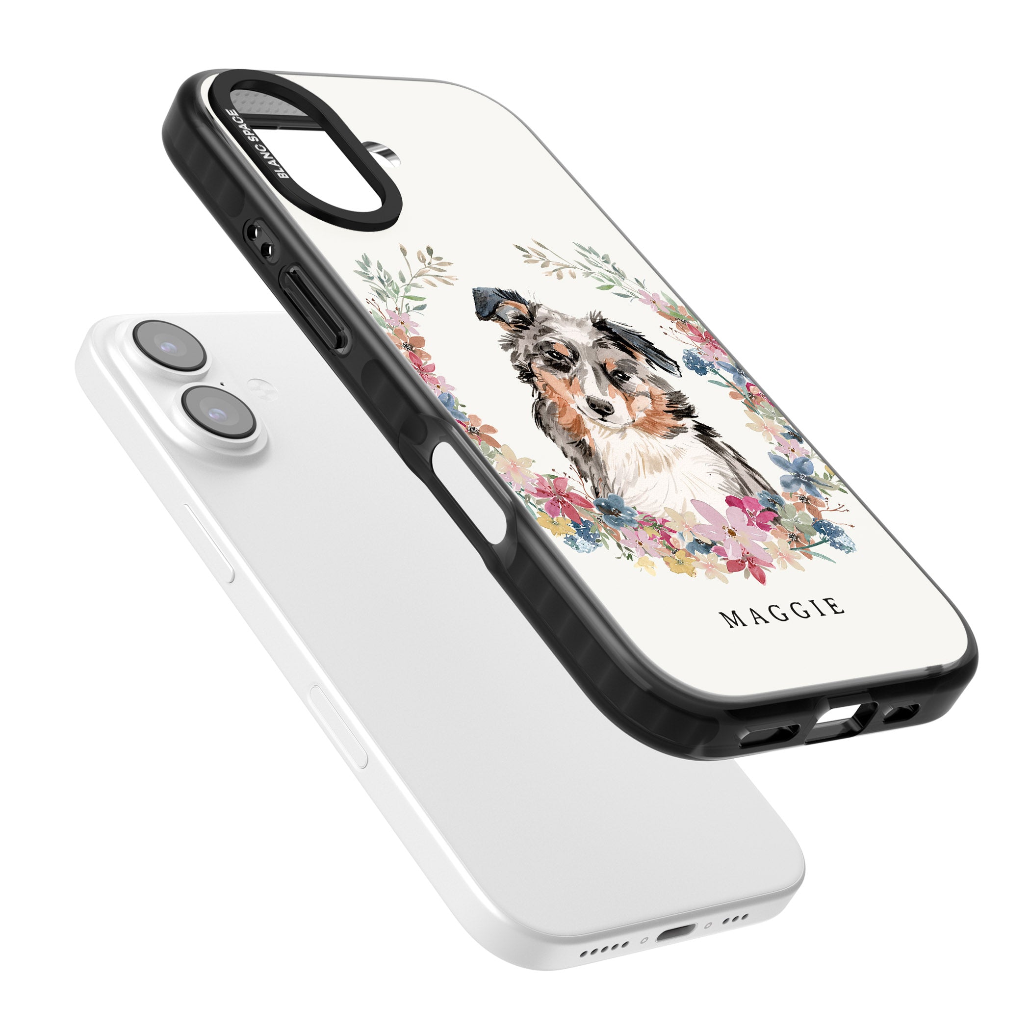 Personalised Australian Shepherd Floral Portrait iPhone 17 Impact Black Phone Case Colours