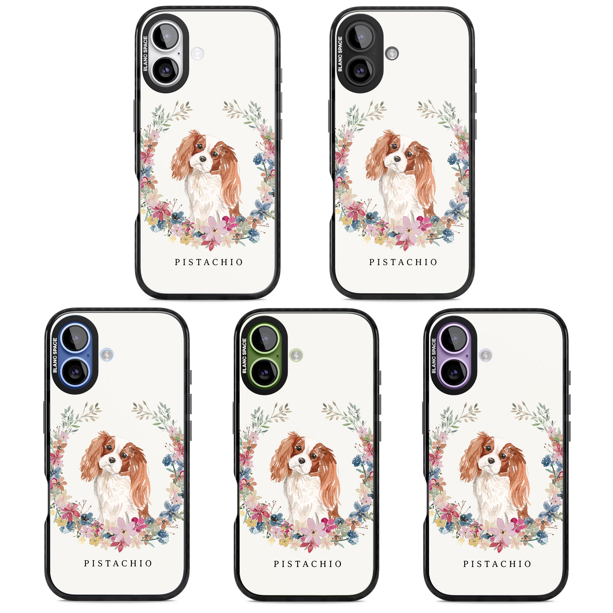 Personalised Cavalier King Charles Floral Portrait iPhone 17 Impact Black Phone Case APT Impact Protection