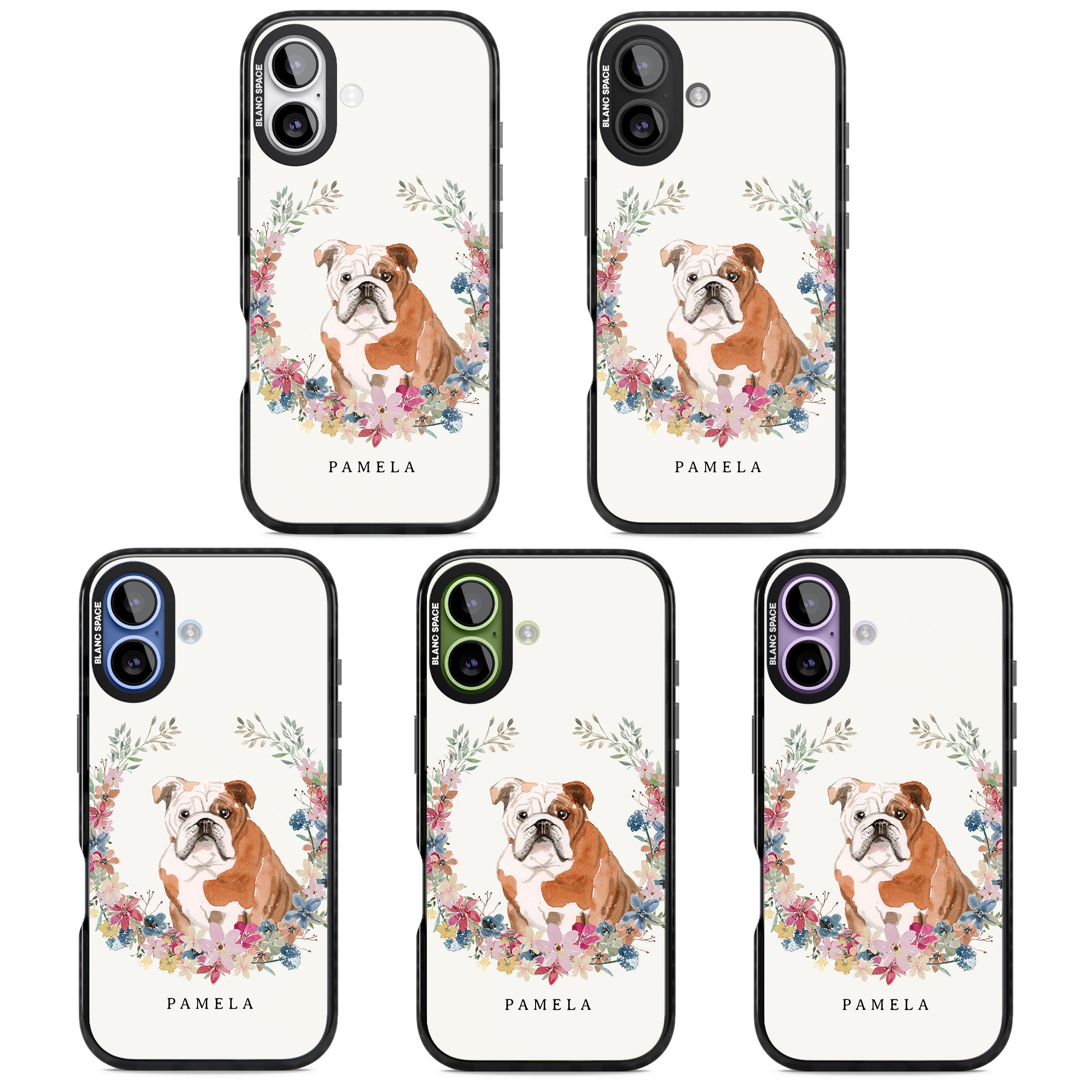 Personalised English Bulldog Floral Portrait iPhone 17 Impact Black Phone Case APT Impact Protection