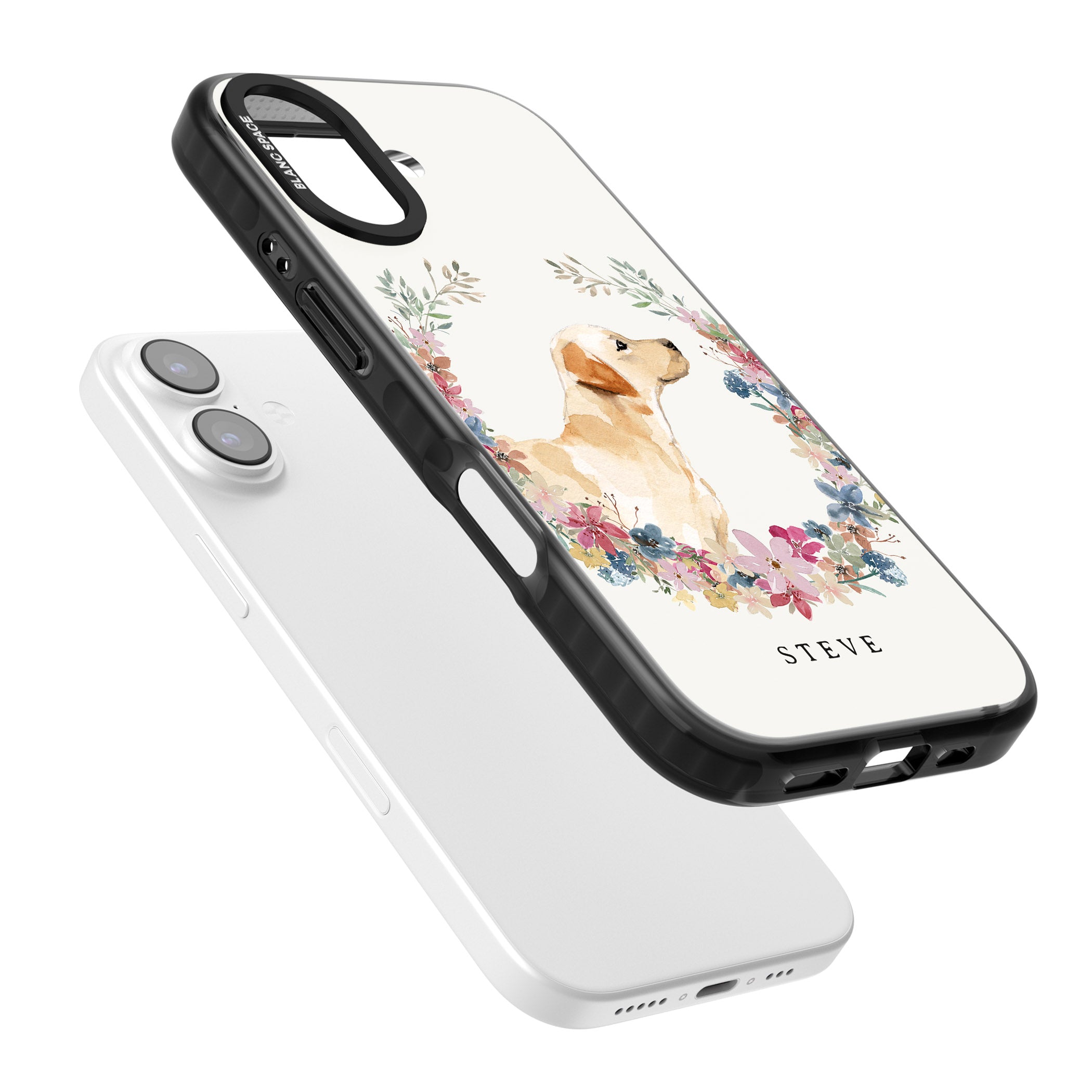 Personalised Yellow Labrador Floral Portrait iPhone 17 Impact Black Phone Case Colours