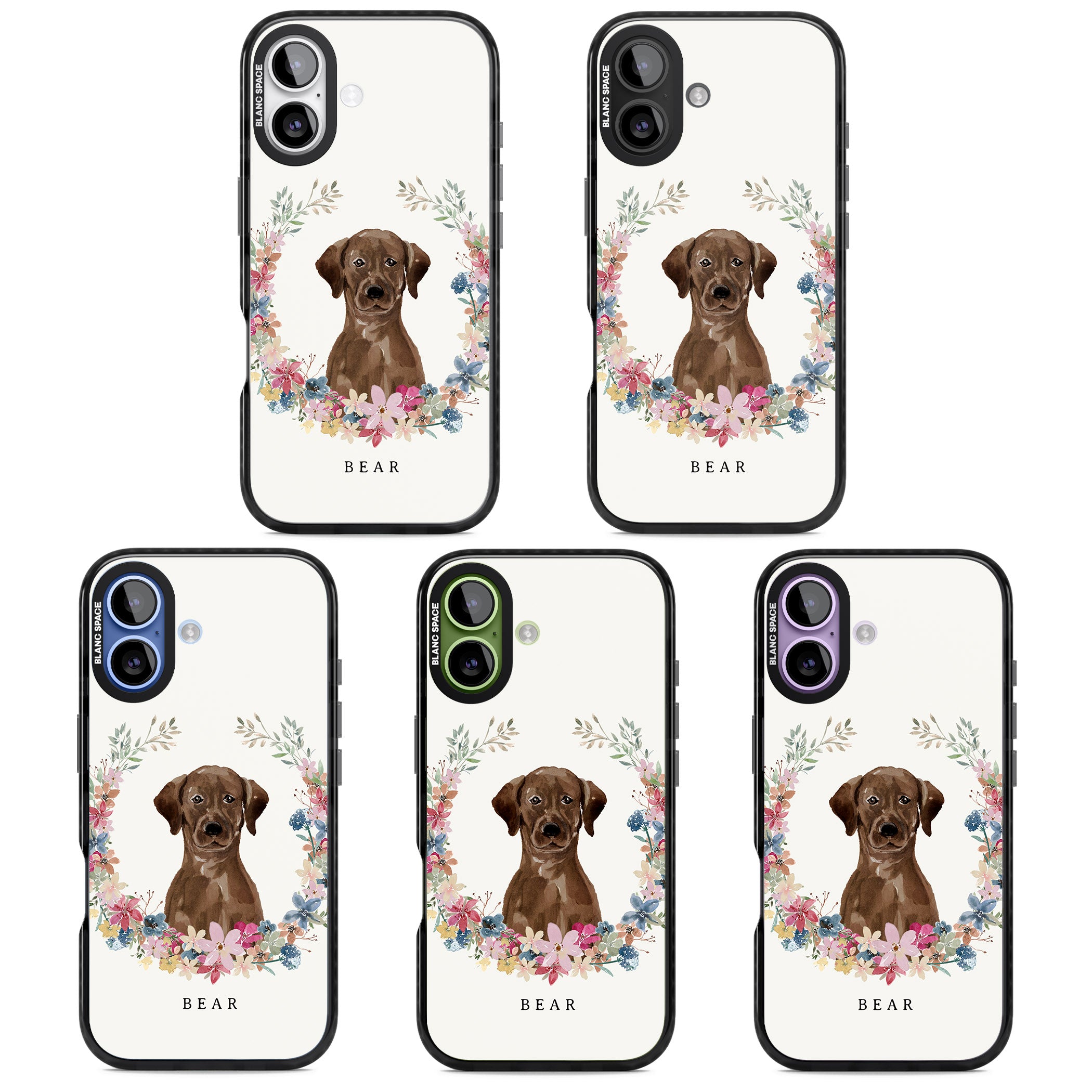 Personalised Chocolate Labrador Floral Portrait iPhone 17 Impact Black Phone Case APT Impact Protection