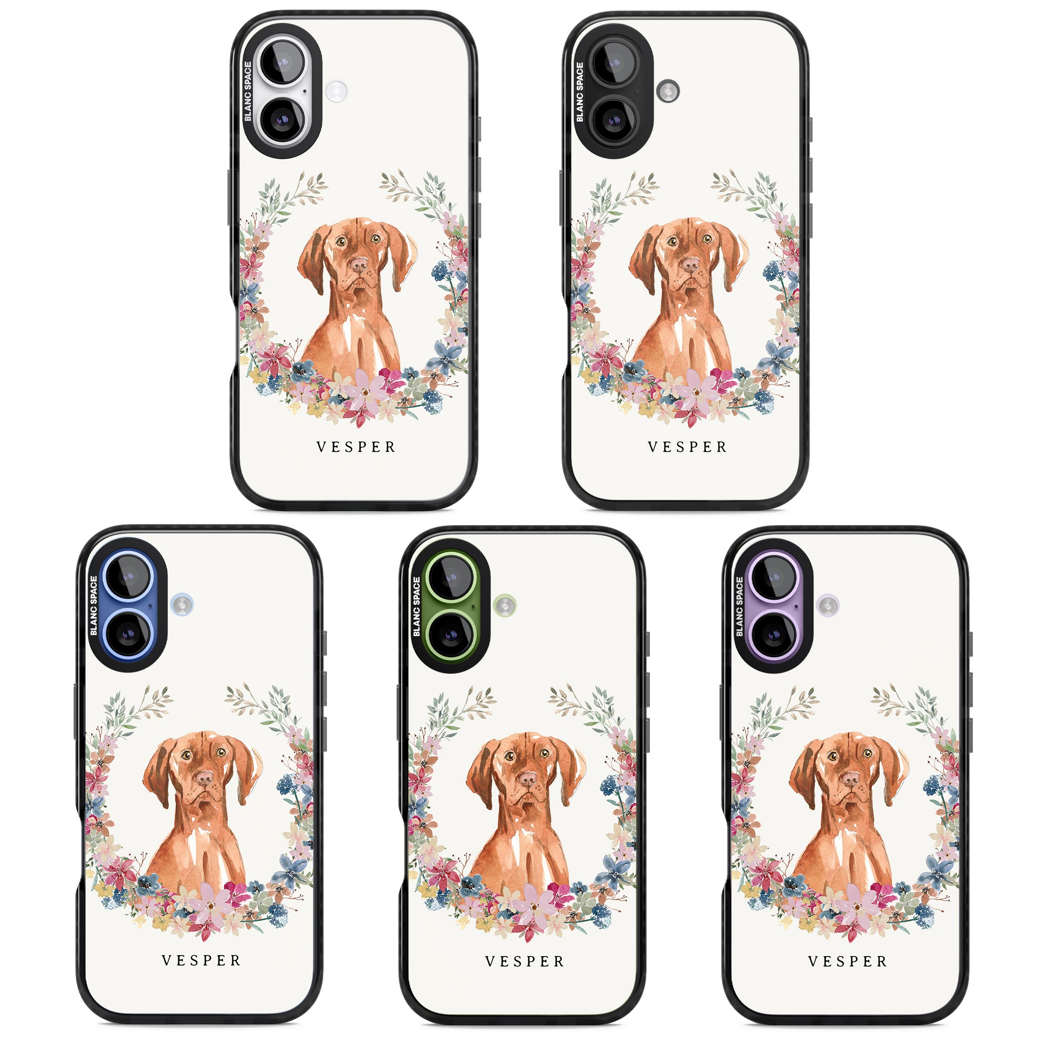 Personalised Hungarian Vizsla Floral Portrait iPhone 17 Impact Black Phone Case APT Impact Protection