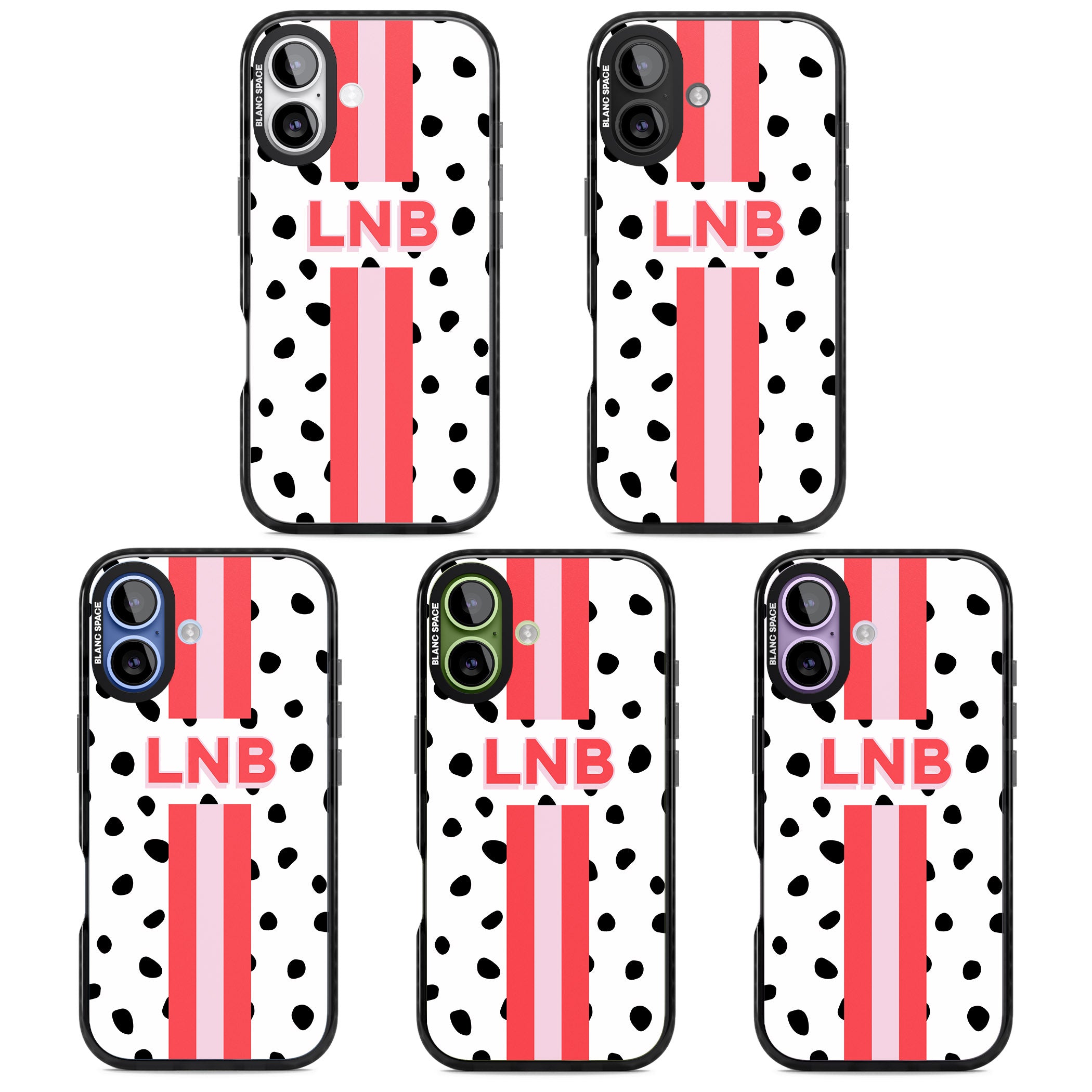 Personalised Polka & Pink Stripe iPhone 17 Impact Black Phone Case APT Impact Protection