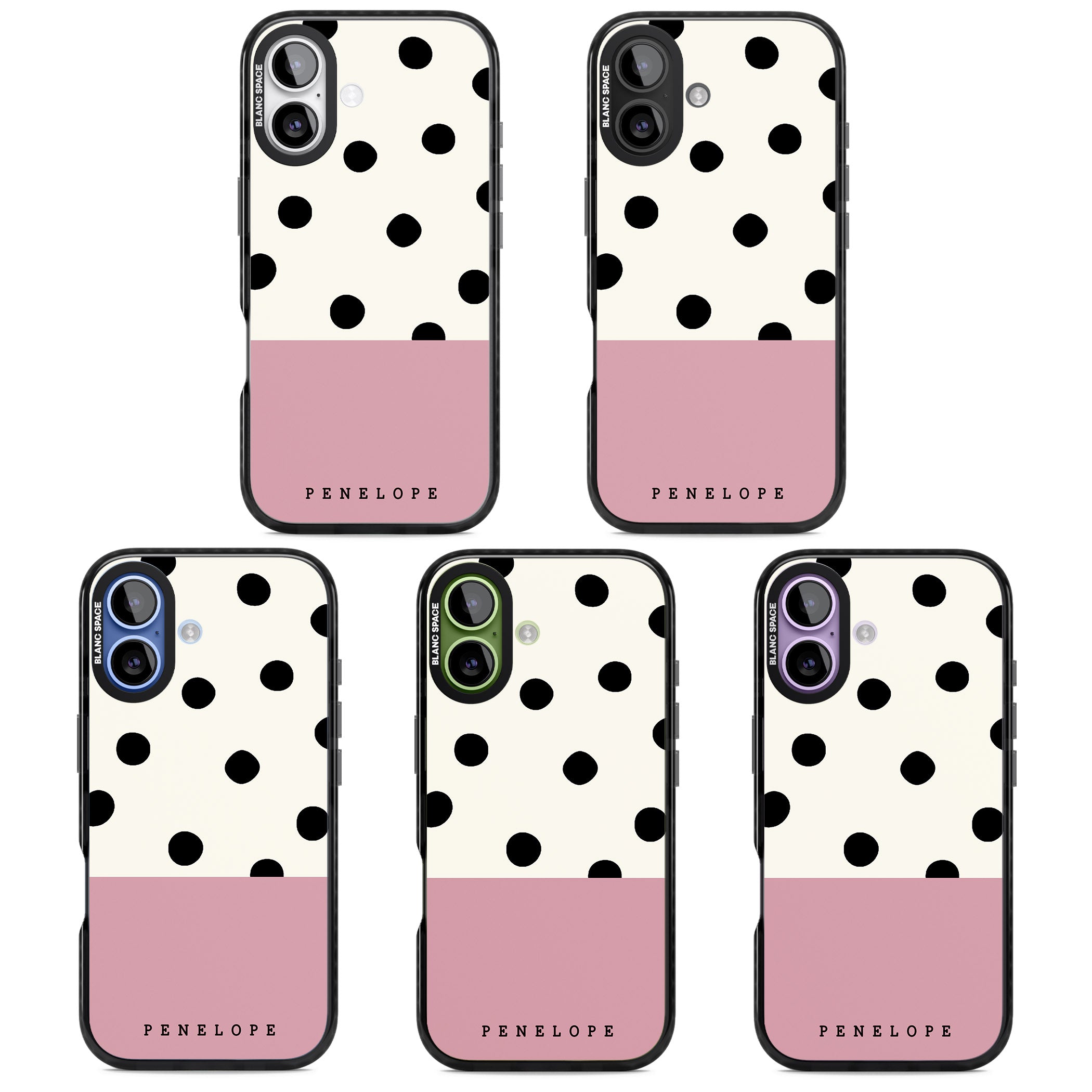 Personalised Pink Border Polka Dot iPhone 17 Impact Black Phone Case APT Impact Protection