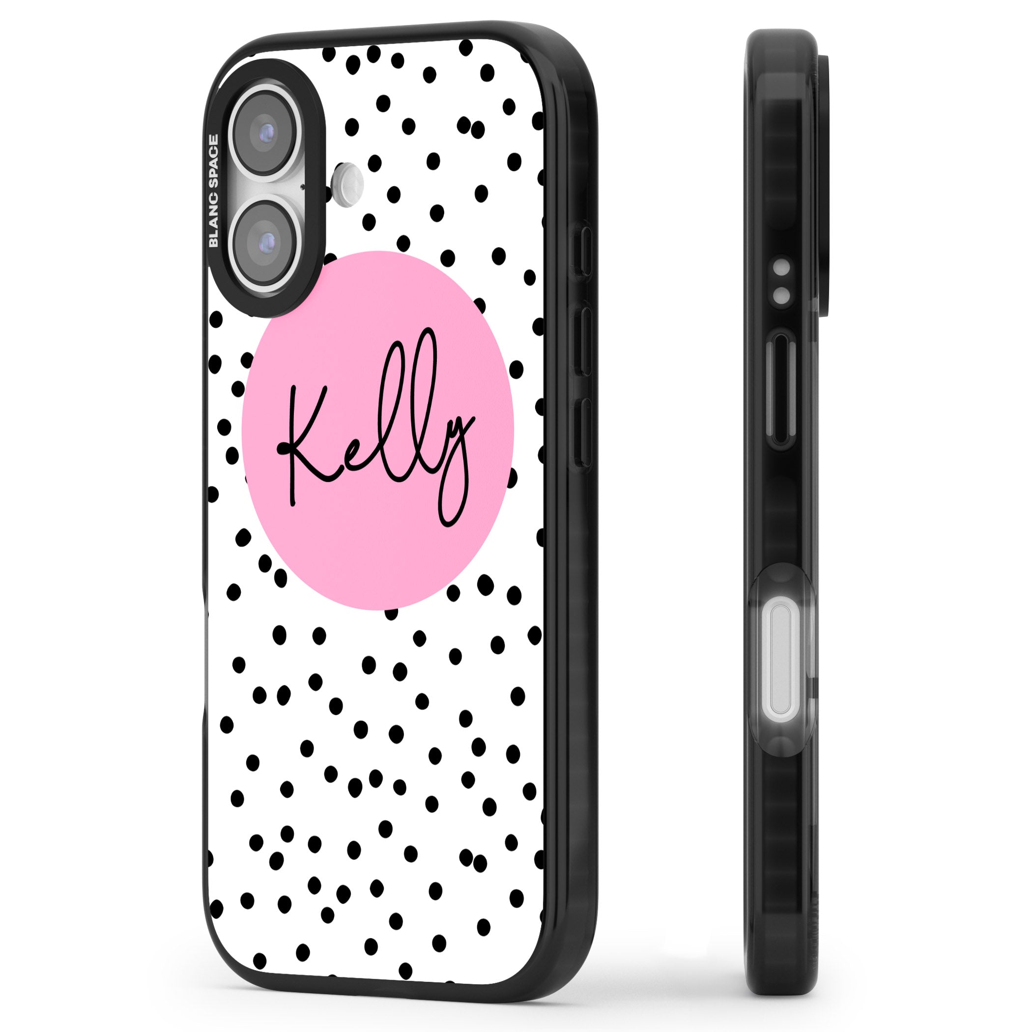 Personalised Pink Circle & Dots iPhone 17 Impact Black Phone Case Side Profile